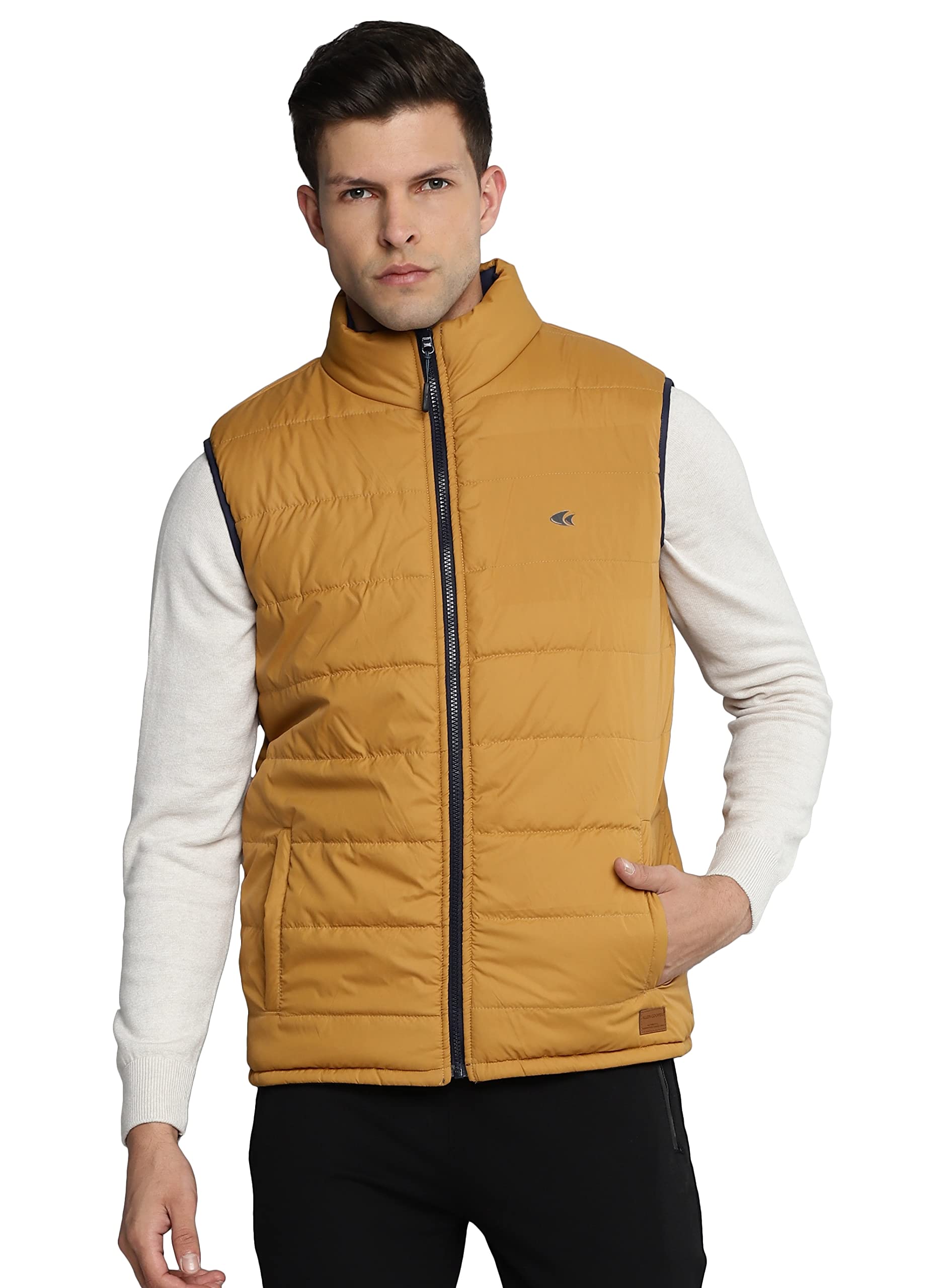 Allen CooperReversible Comfortable Sleeveless Water Repellent Quilted Padded Puffer Winter Warm Jackets For Men(Navy/Yellow, Black/Olive, Navy/Grey Size-S,M,L,XL,XXL)