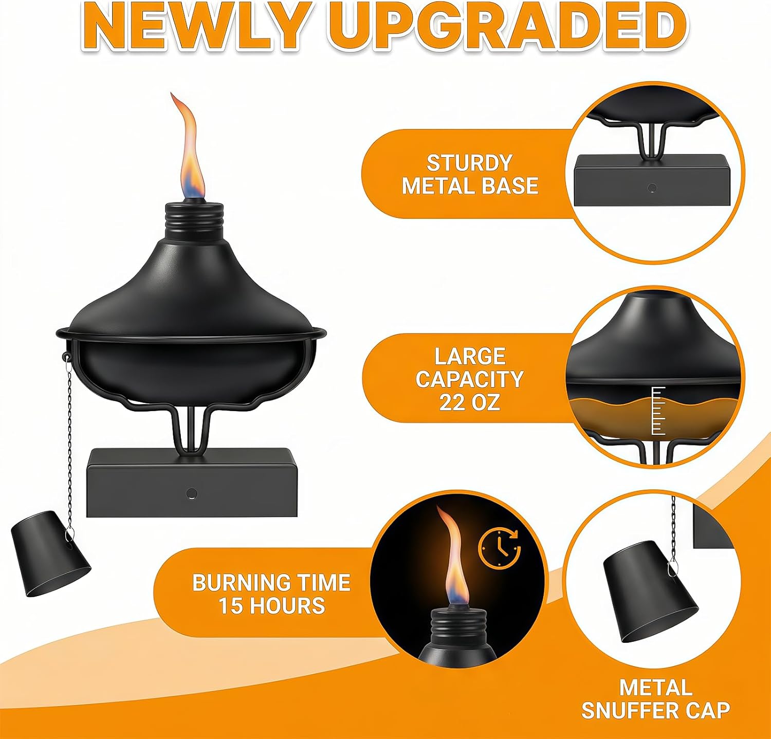 4 Pack Citronella Post Cap Lights, Outdoor Fence Post Cap Torches, 22 oz Outside Citronella Metal Torch for 4x4 5x5 6x6 Posts, for Yard, Deck, Garden, Party Decor