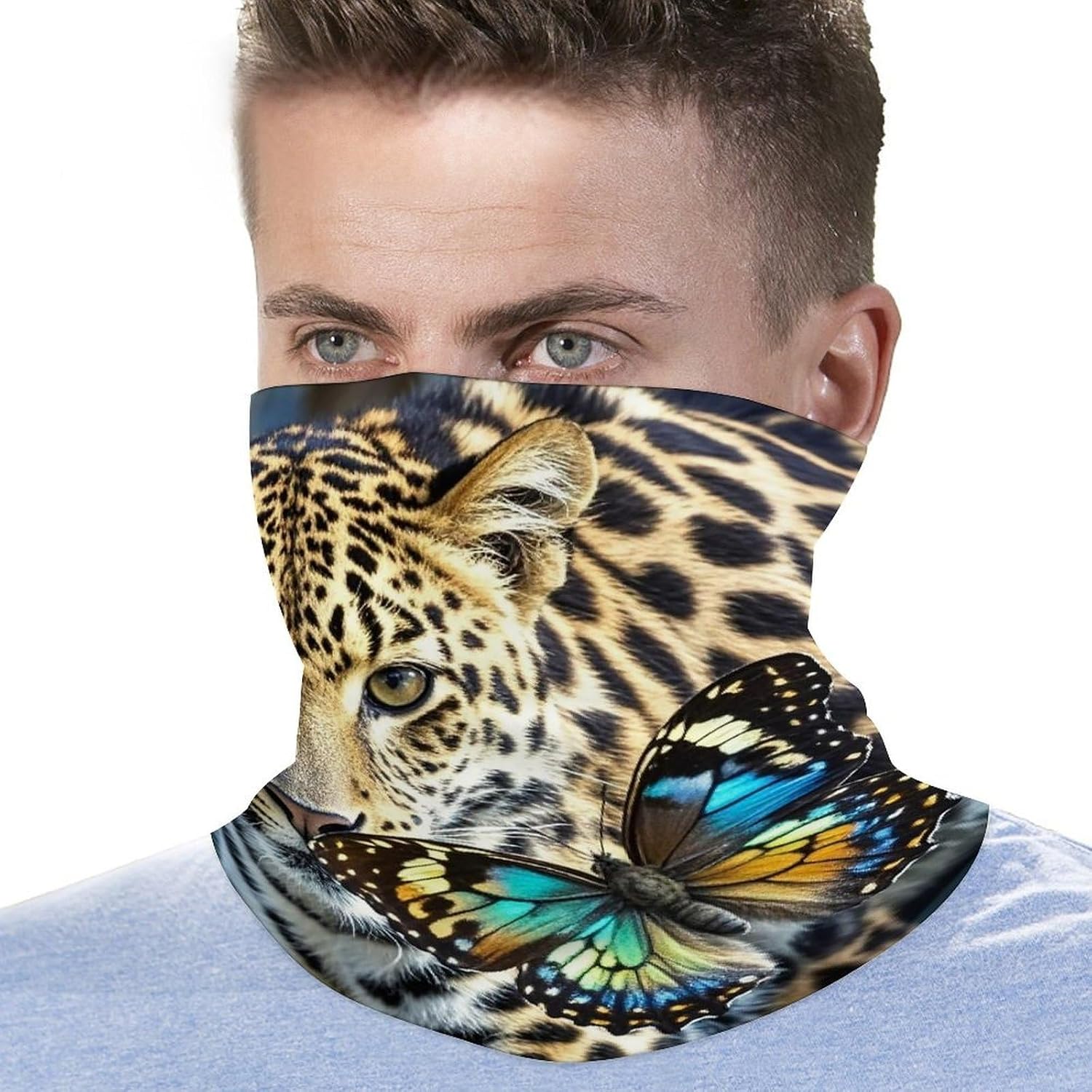 Leopard And Butterfly Neck Gaiter Bandana Windproof Breathable Face Mask Cover Face Cover Cold Weather Gator Scarf Winter Neck Warmer Gaiter Half Balaclava Scarf Mask for Men Women