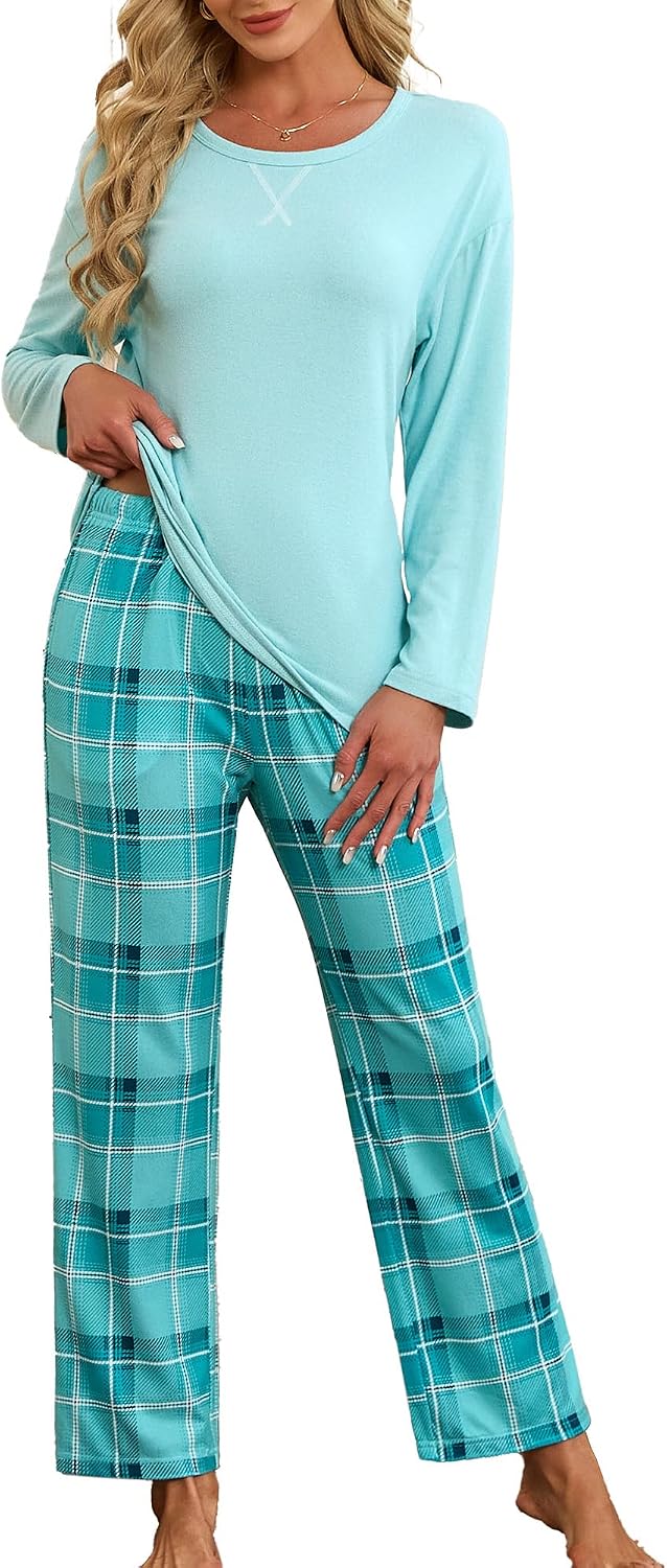 HEARTNICE Cozy Plaid Lounge Set for Women - Soft Sleepwear Pajama Set, 2-Piece Comfort Outfit for Relaxing at Home