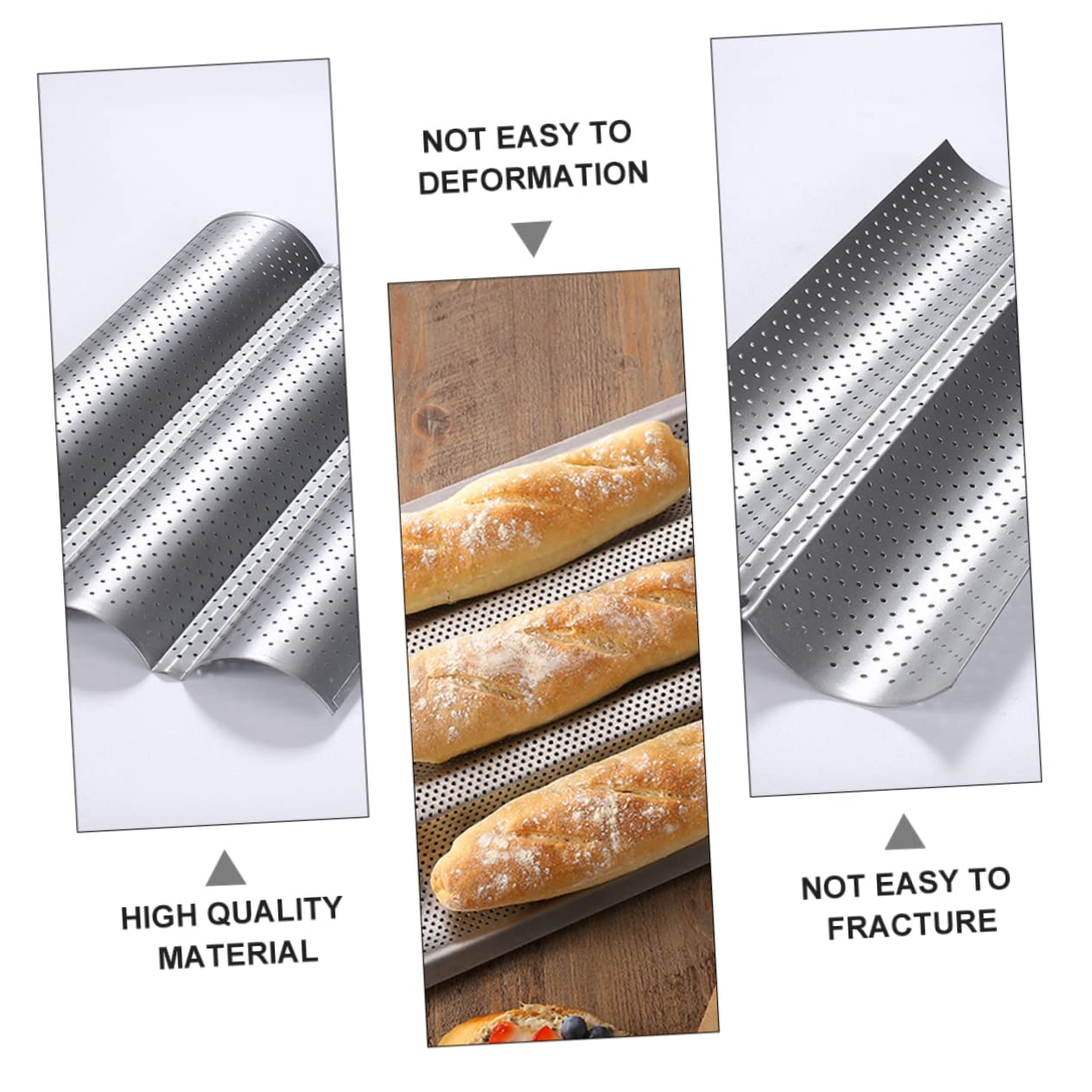 IMIKEYA 2 Moldes para Hornear Pan Tipo Baguette de Acero Inoxidable Revestimiento Antiadherente, Fácil de Almacenar, Ideales para Cocina Casera y Panadería