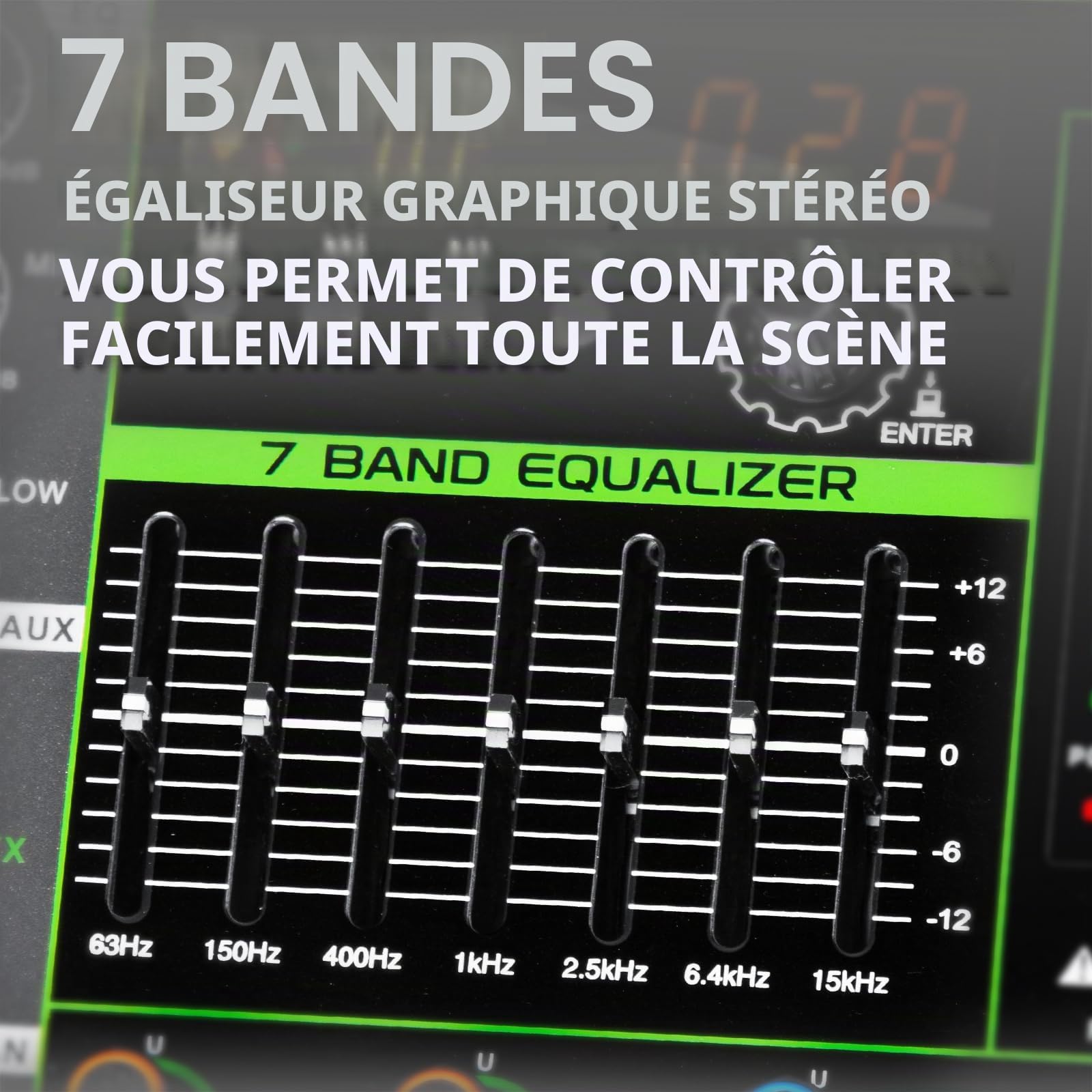 Depusheng PA12 Table de mixage professionnelle 12 canaux Contrôleur DJ avec 256 effets DSP Entrée Bluetooth Lecteur USB Alimentation fantôme 48V