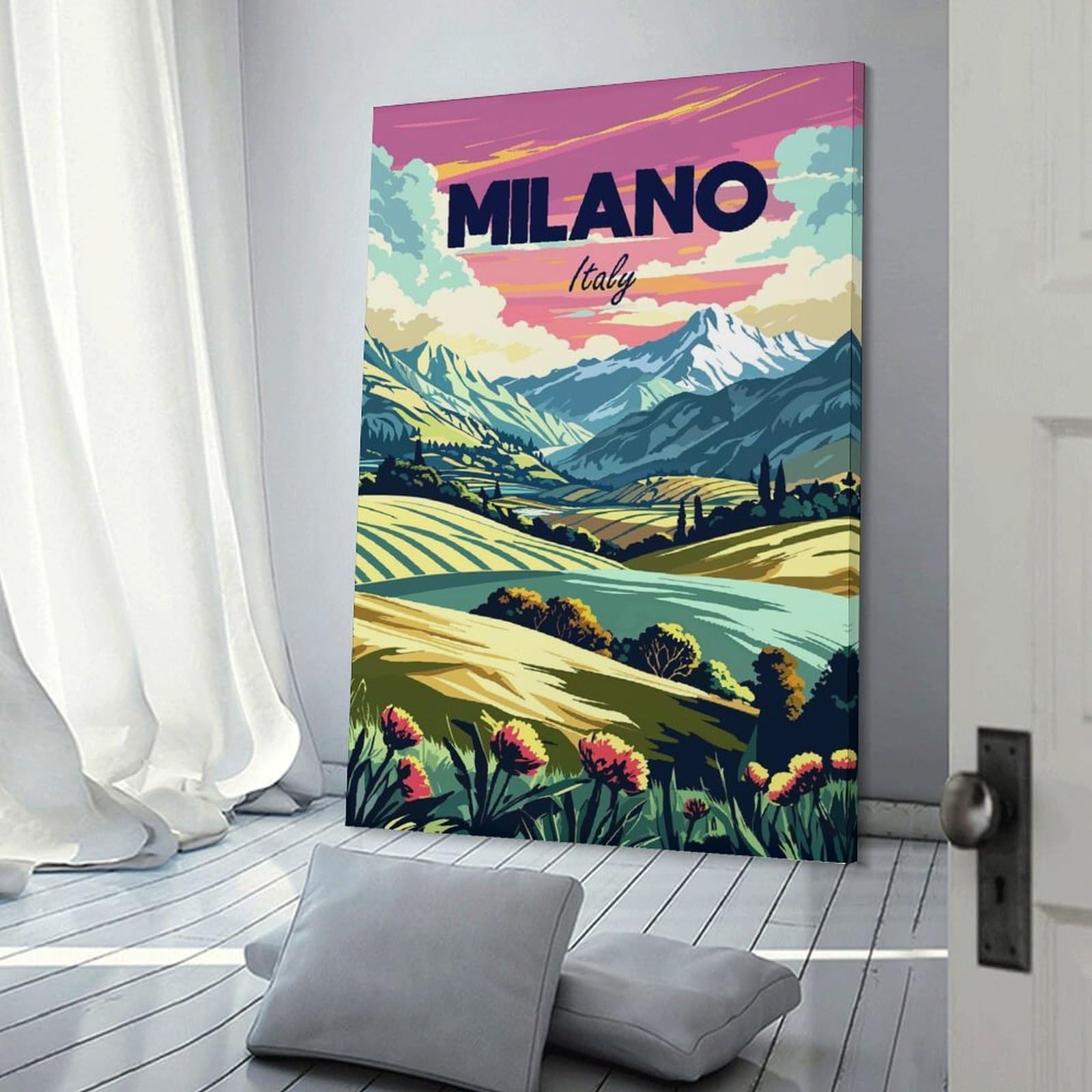 Junmoney Frame-Style-21 Wall Decor Canvas Print Milano Italy Landscape, 12X18inch(30X45cm), For Study, Office Or Focused Interiors, Wall Art That Adds Style To Work Areas