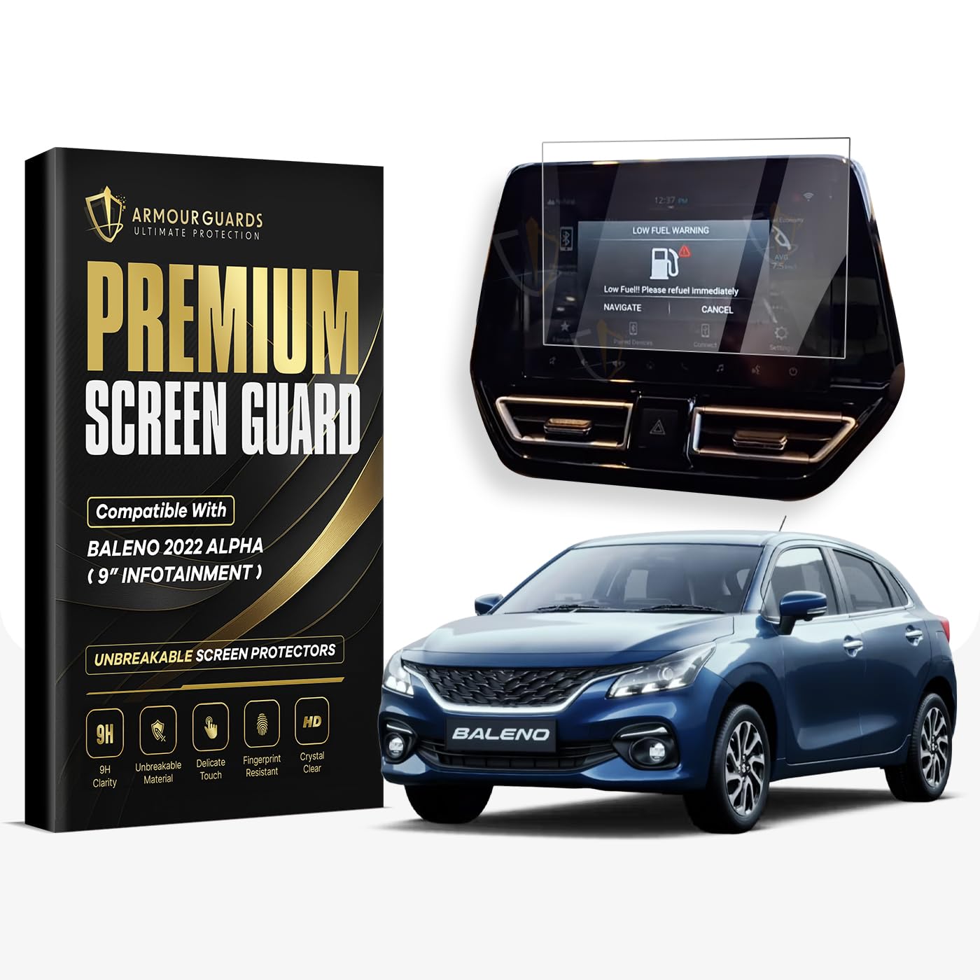 ARMOUR GUARDS Screen Protector For MARUTI SUZUKI BALENO 2022-Running ALPHA Model - 9 INCH Infotainment Display Touch Screen Guard | NEXA Car Music System Accessories [Not Tempered Glass]-image-0