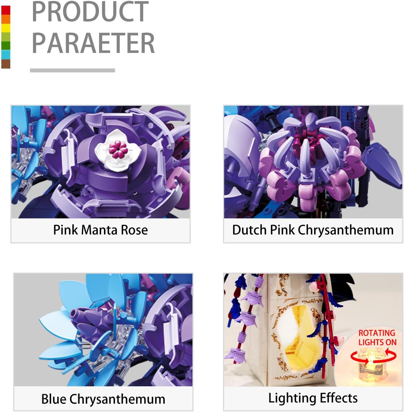 Flowers Bouquet Building Set Rose Compatible with Lego Flowers with vase Light for Adult Girl Women，Botanical Collection Gothic，Mother's Day Easter Gifts Home Office Decor