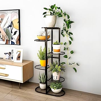 WonderStand Metal MURRANO Multi-Tiered Plant Stand for Balcony (Black),Planter Stand for Living Room 7 Pot Holders (Easy to assemble,installation kit included) - image, photos