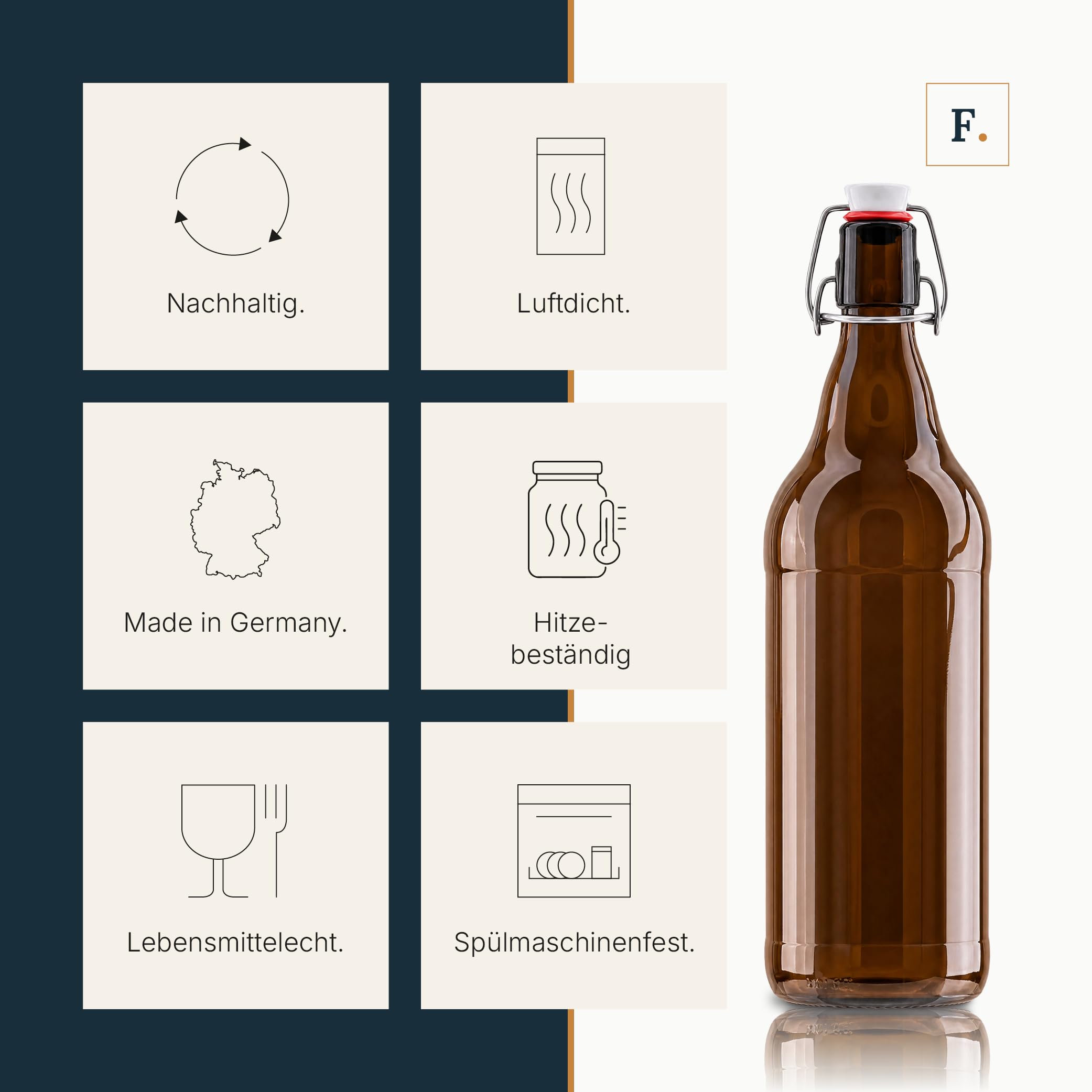 Flaschenbauer - 12x Bierflaschen 1 Liter mit Bügelverschluss braun