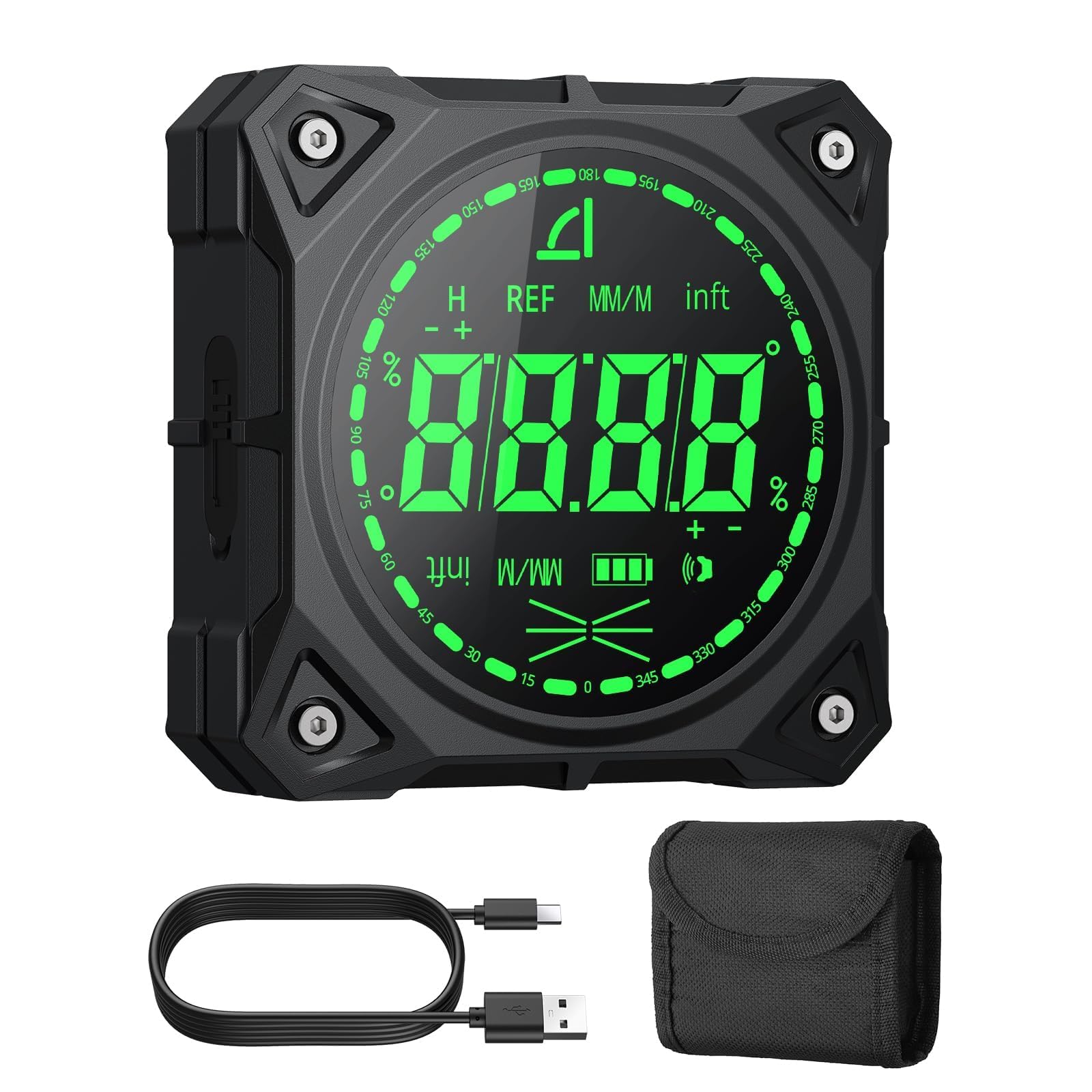 XUNTOP Inclinometro Digital 4 * 90°/2 * 180° Transportador Digital con Burbuja Electrónica de Graduación Buscador de Ángulo Recargable con Imanes en 4 Lados para Carpintería, Construcción, Bricolaje