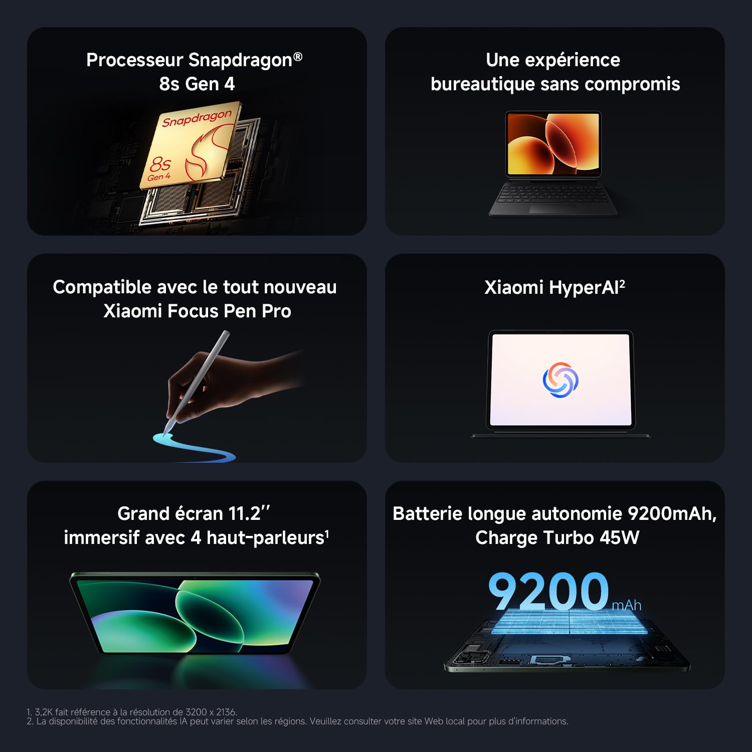 XIAOMI Pad 8 Tablette 11.2'' 8＋128 Go Snapdragon® 8s Gen 4 - Gris | Écran 3,2K 144Hz clair, batterie 9200mAh(typ) durable, HyperAI, 3 ans de garantie, chargeur non fourni