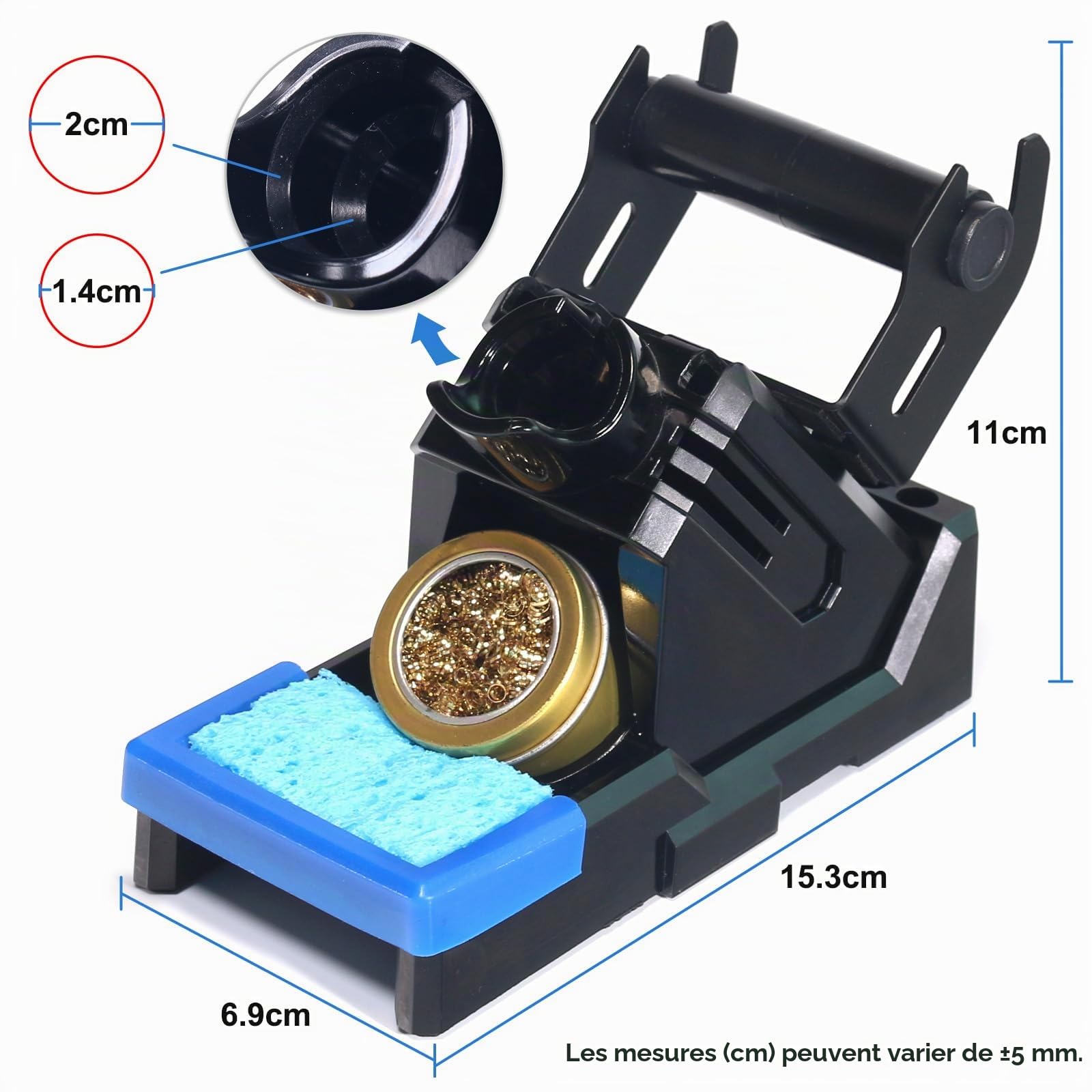 YIHUA X-2 Support de fer à souder résistant à la chaleur avec support de bobine à souder nettoyeur de pointe en laine de laiton éponge de nettoyage bord de protection 5 fentes de rangement intégrées