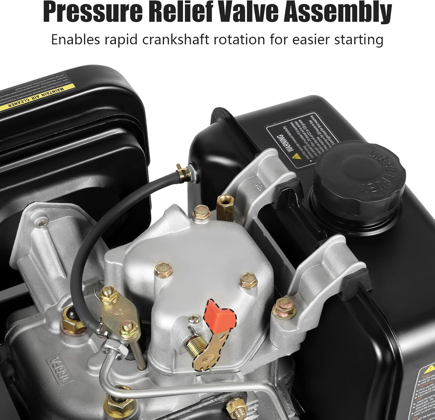LOYALHEARTDY 418cc 10HP Upright Diesel Engine 4-Stroke Single-Cylinder Air-Cooled Hand-Pull Start Diesel Engine with Pressure-reducing Device for Agricultural Machinery