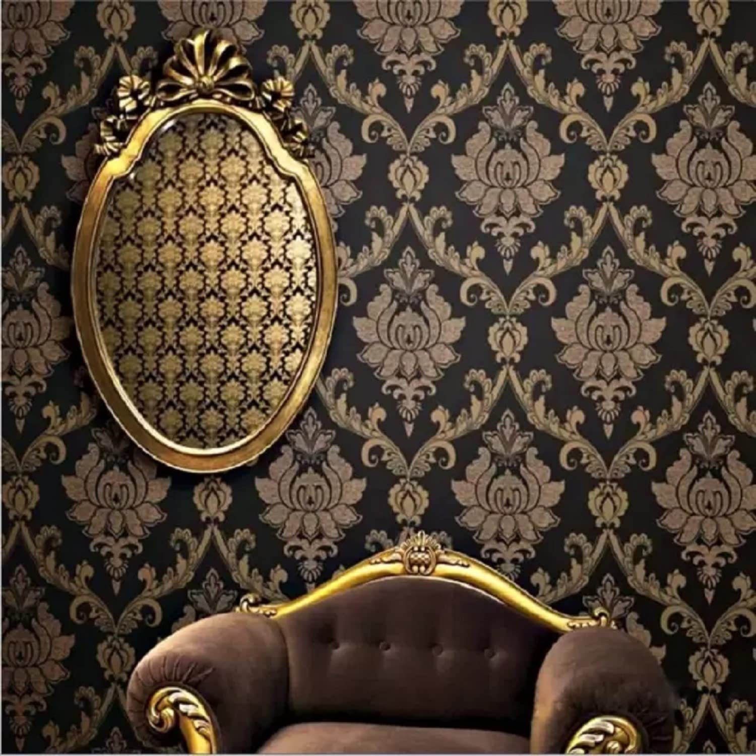 Jaamso Royals Golden and Black Damask Peel and Stick Self Adhesive Wallpaper,Wall Sticker (200 CM *45 CM) (B08MWS8WJJ) Amazon Price History, Amazon Price Tracker