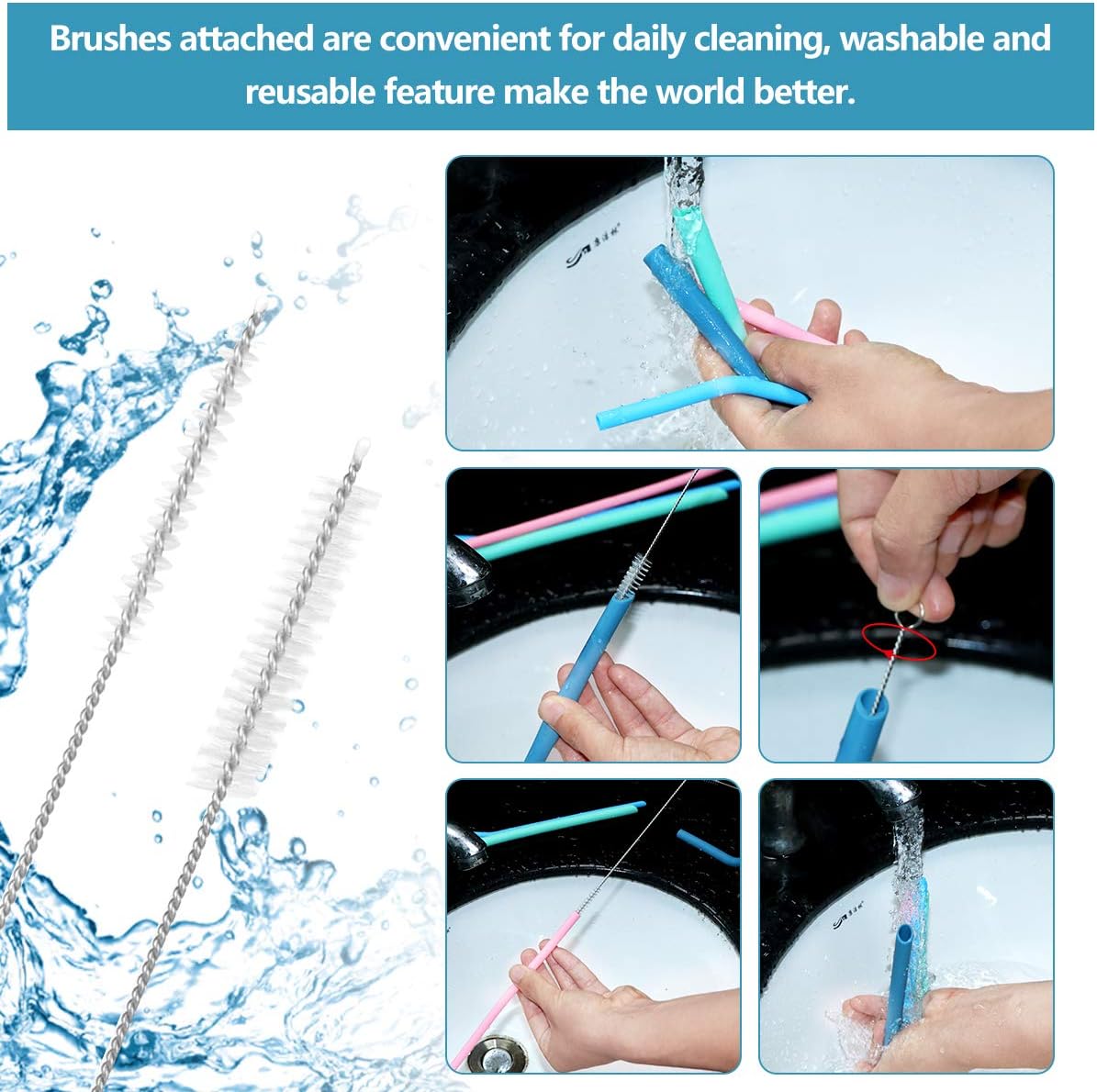 10 Pcs Reusable Silicone Straw With 2 Pcs Cleaning Brush, Silicone Drinking Straws for 20/30 oz Tumbler, for Water Soft Drinks Wine Smoothies Juice Milk (Random Storage Bag)