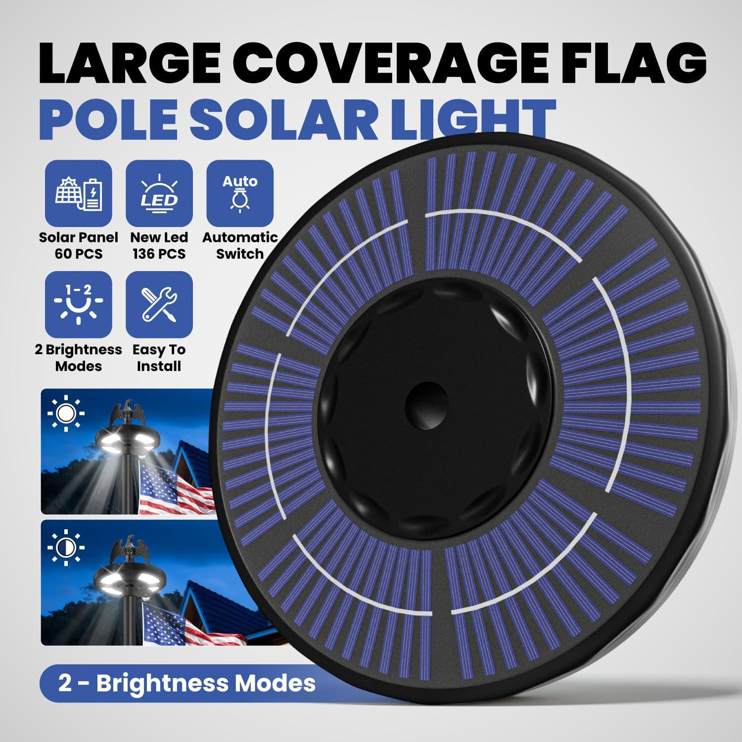 25 FT Heavy Duty Flag Pole with 144 LED Solar Light,12 Gauge Extra Thick Aluminum Flagpole for Outside House Powered and Flag Outdoor,Inground Flag Pole Kit for Residential Commercia (25FT with Light)