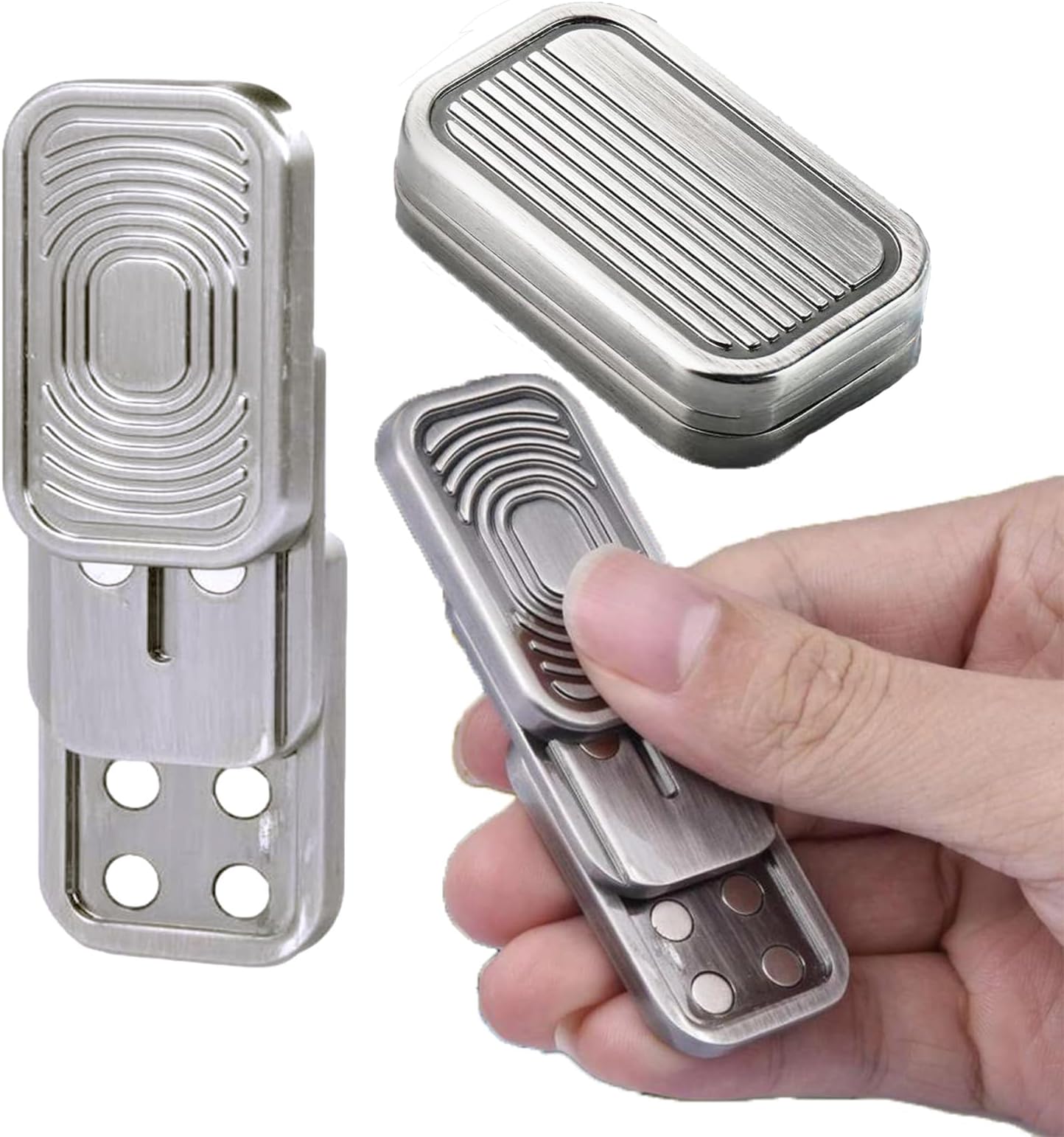 Magnetic Metal Fidget - Metal Push Card Fidget Slider Stress Relief , Menโs EDC Fidget Haptic Coin, Office DeskGifts for Boyfriend and Fathe(Silver)