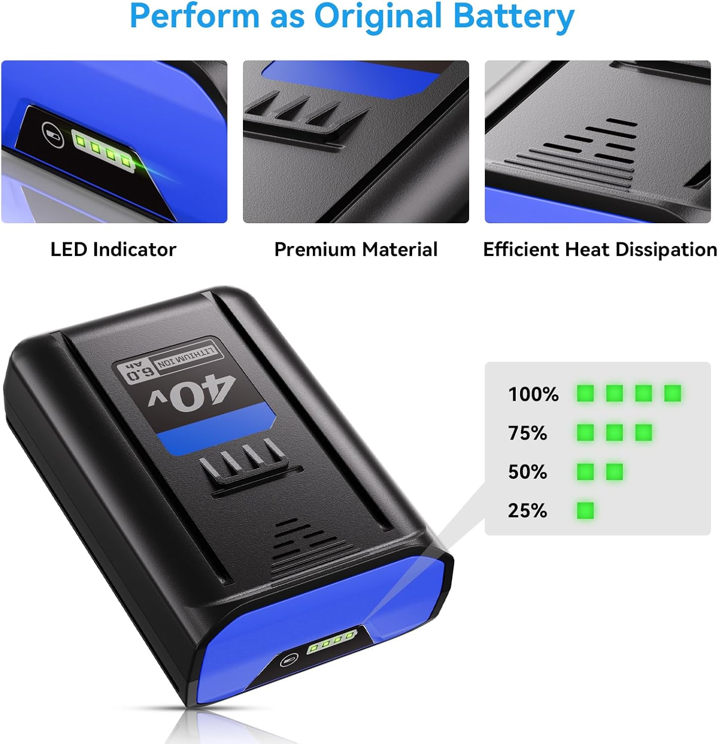 6.0Ah Replacement for Kobalt 40V MAX Battery KB440-06‎ KB240-06 KB2540C-06 KB-540-06 KB640-03, Compatible with Kobalt 40V Power Tools
