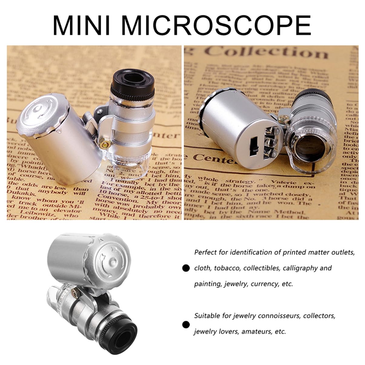 DOITOOL 2 Set Microscopio Mini Portatile con Luce LED Set per Gioielli E Rilevamento Monete Compatto E Facile da Trasportare Ottima visibilità Scuri 2 Pezzi * 2