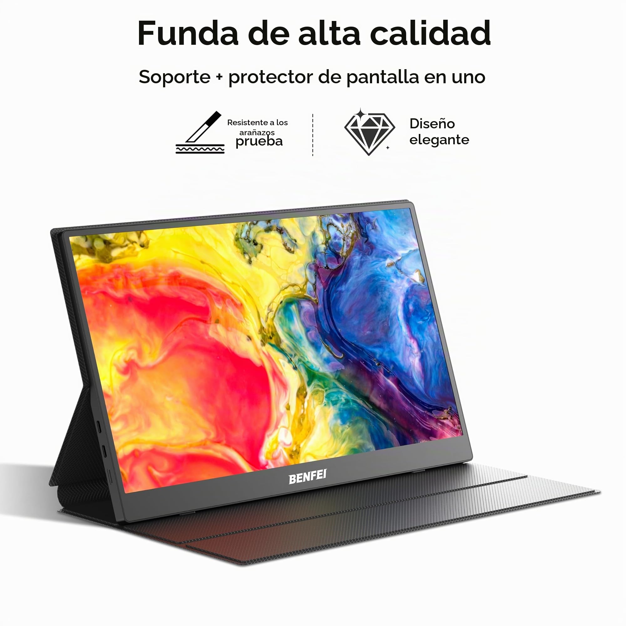 BENFEI Monitor portátil de 15,6", FHD 1080P, Pantalla para Juegos HDMI/USB-C, IPS HDR ultradelgada con Funda Inteligente y Altavoces, Monitor Externo para portátil, PC, teléfonos, Tableta, PS5/PS4
