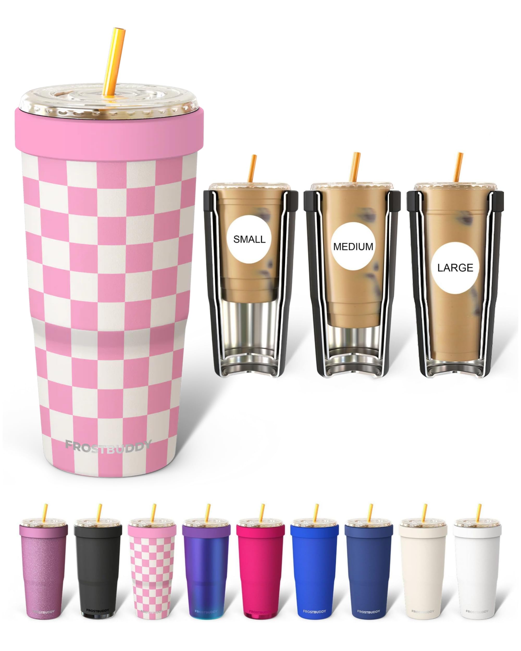 Frost Buddy Togo Buddy 30oz Tumbler - Spill-Proof Flip Lid (Pink Checkered) — image 1