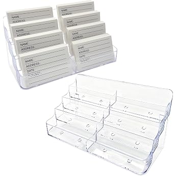 Pack of 2 Business Card Holders 8-Way Clear Desktop Station & Organiser for Vertical Presentation Elegant Name Card Holder for Office Desk or Home