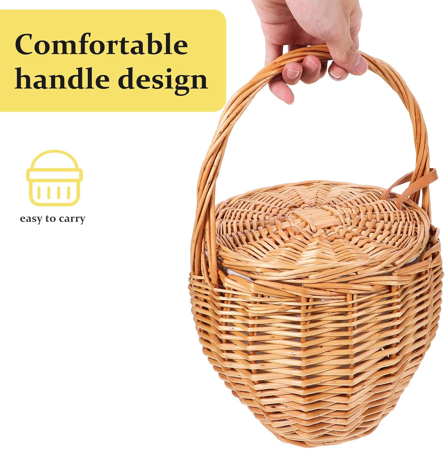 Handwoven Wicker Picnic Basket Portable Fruit Vegetable Basket with Handle for Garden Shopping and Picnic Use