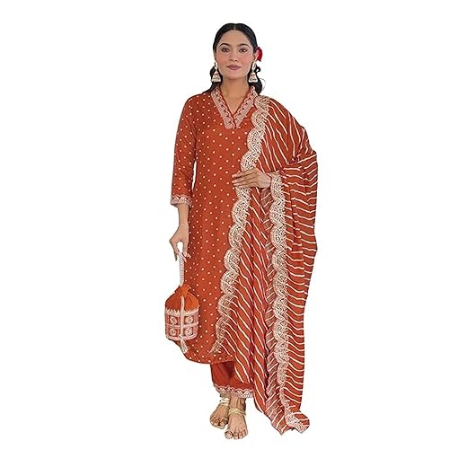 Naixa Women's Rayon Cotton Lining Embroidered Straight Kurta with Pant and Dupatta Sets (NX-470)