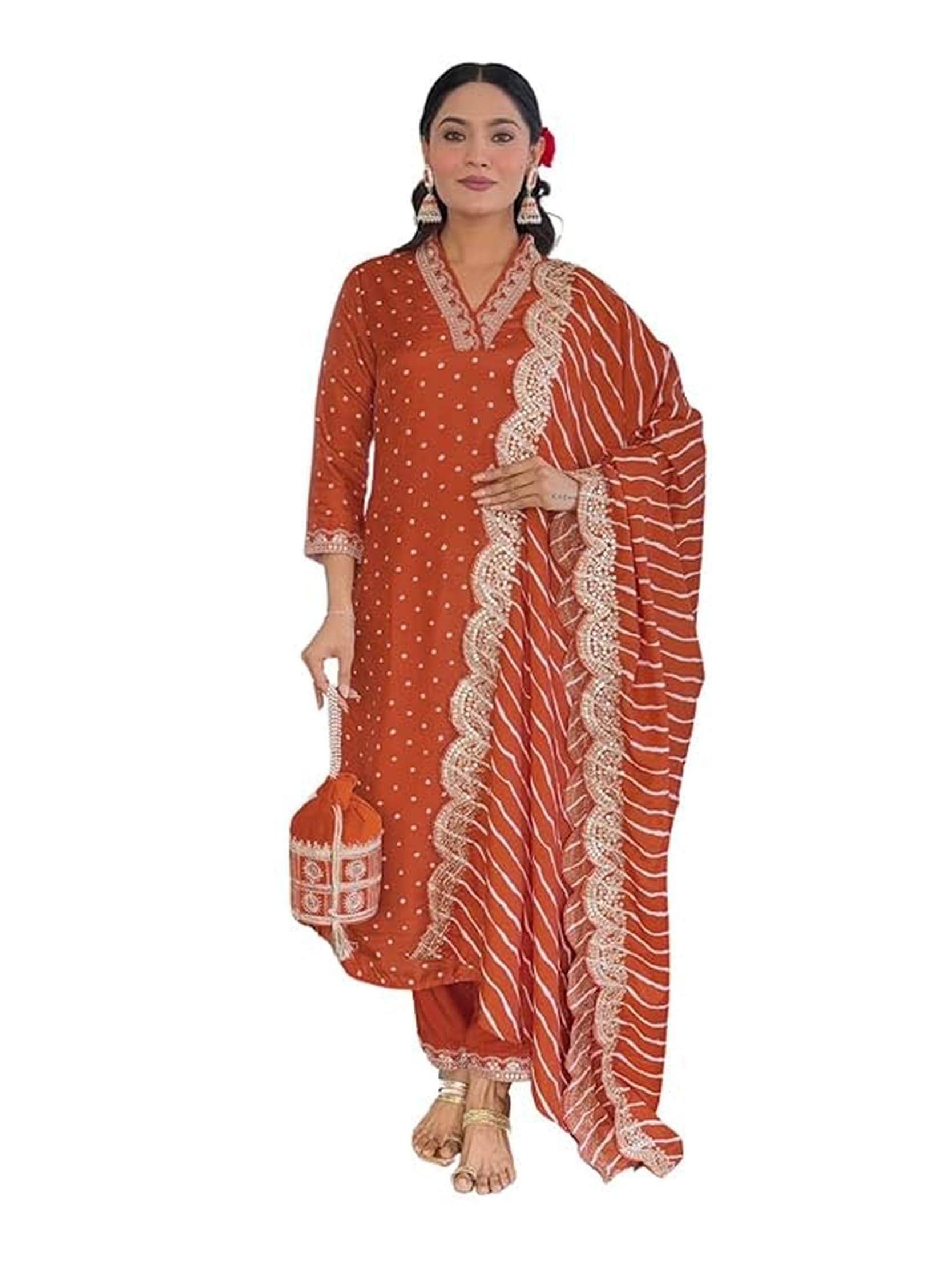 Naixa Women's Rayon Cotton Lining Embroidered Straight Kurta with Pant and Dupatta Sets (NX-470)