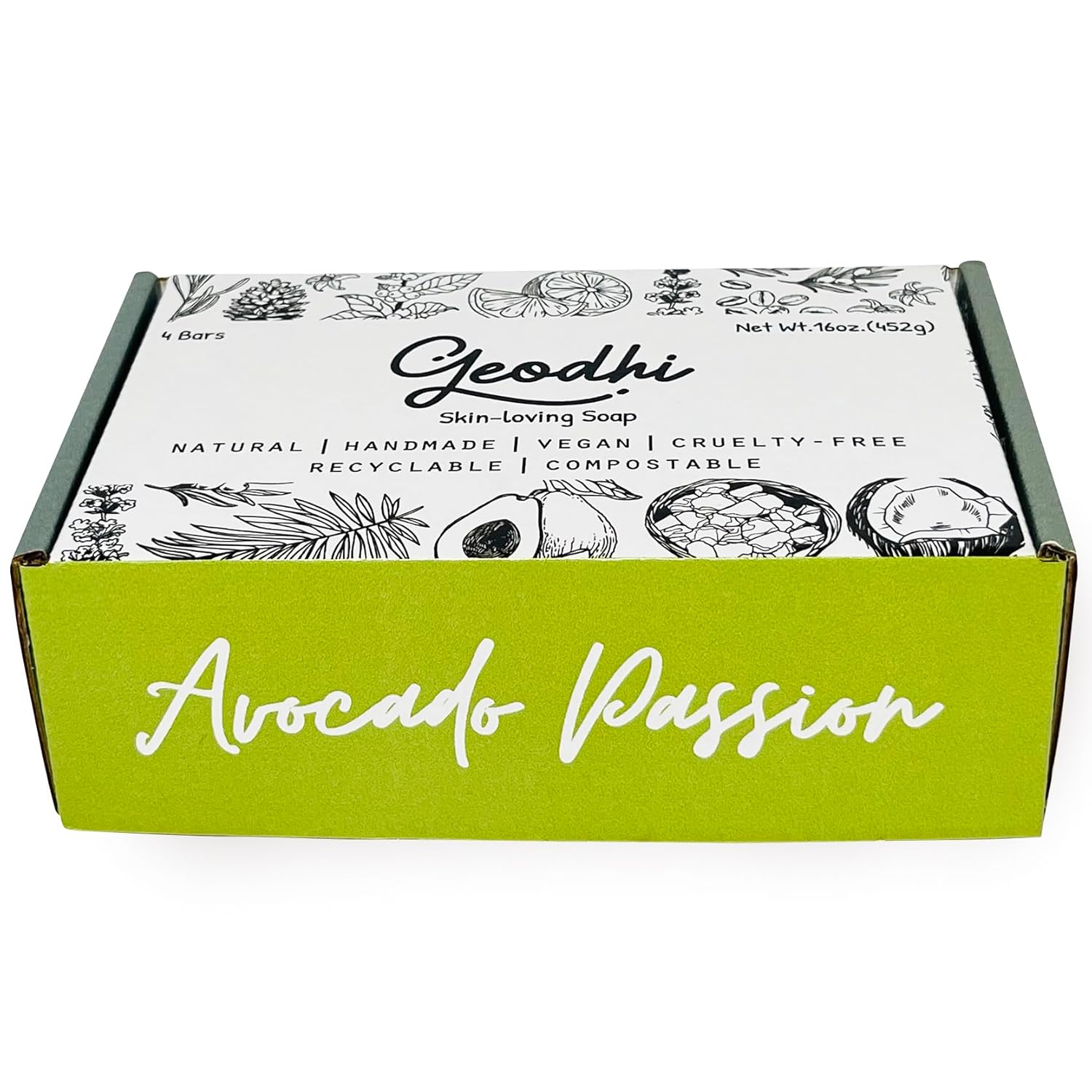 Handmade Vegan Cold Process Soap with Premium Essential Oils, Great for Acne, and Dry Skin - Set of 4 Both Women and Men Soap Bar-. (Avocado-Rosemary)