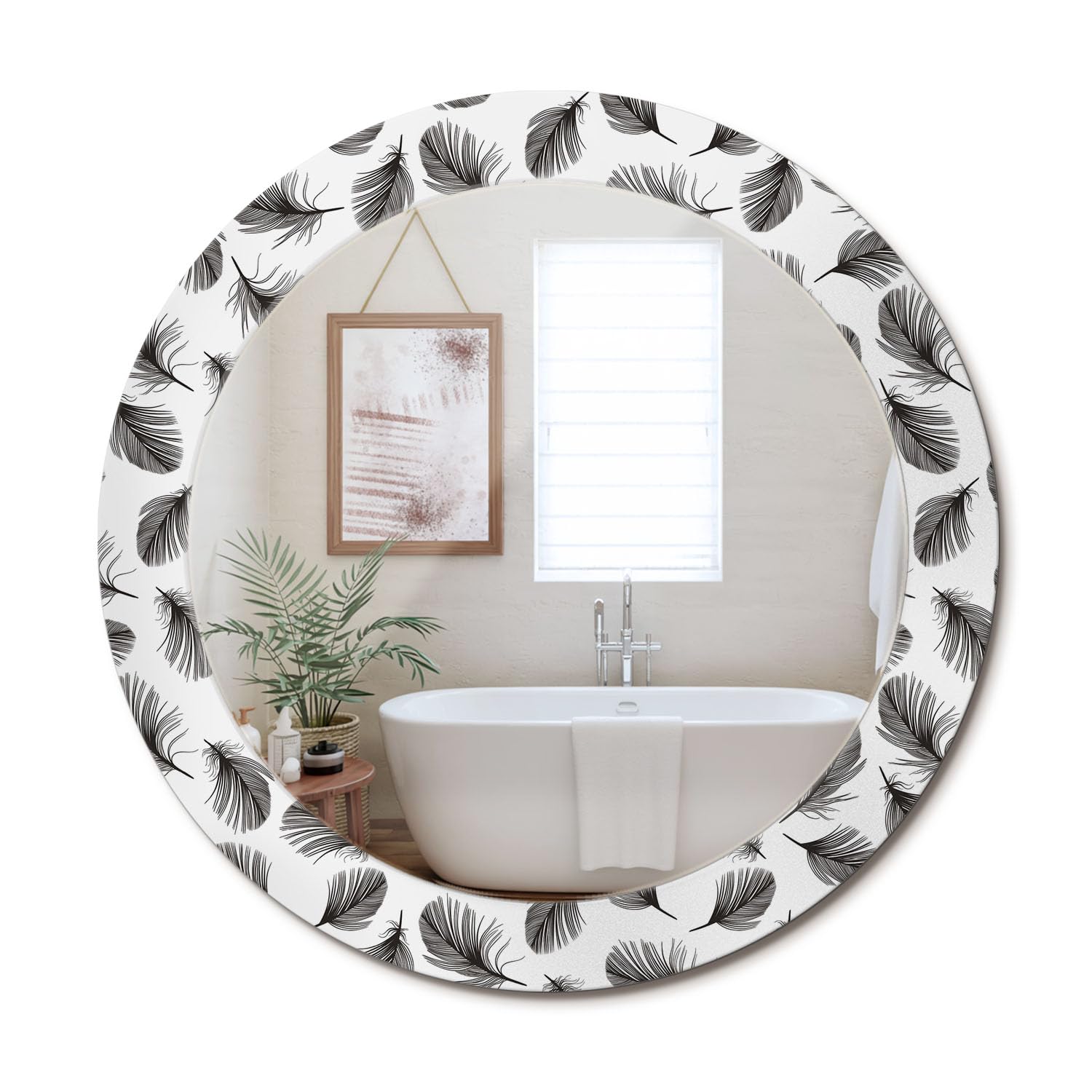 Miroir rond graphique plumes fi70 pour agrandir un couloir étroit avec élégance