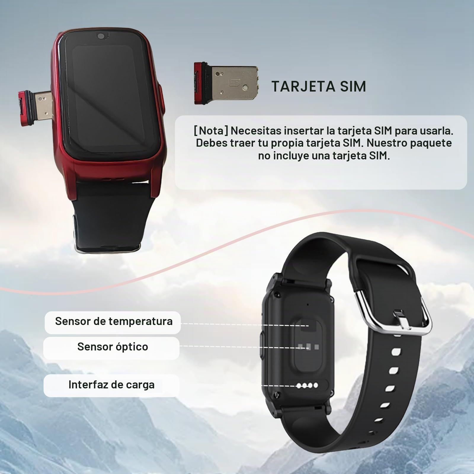 Reloj Personas Mayores, con Detección De Caídas Smartwatch, Reloj Localizador GPS con Botón De Llamada De Emergencia SOS, para Demencia/AlzheimerRed,1.25 * 0.57 * 2.22inch