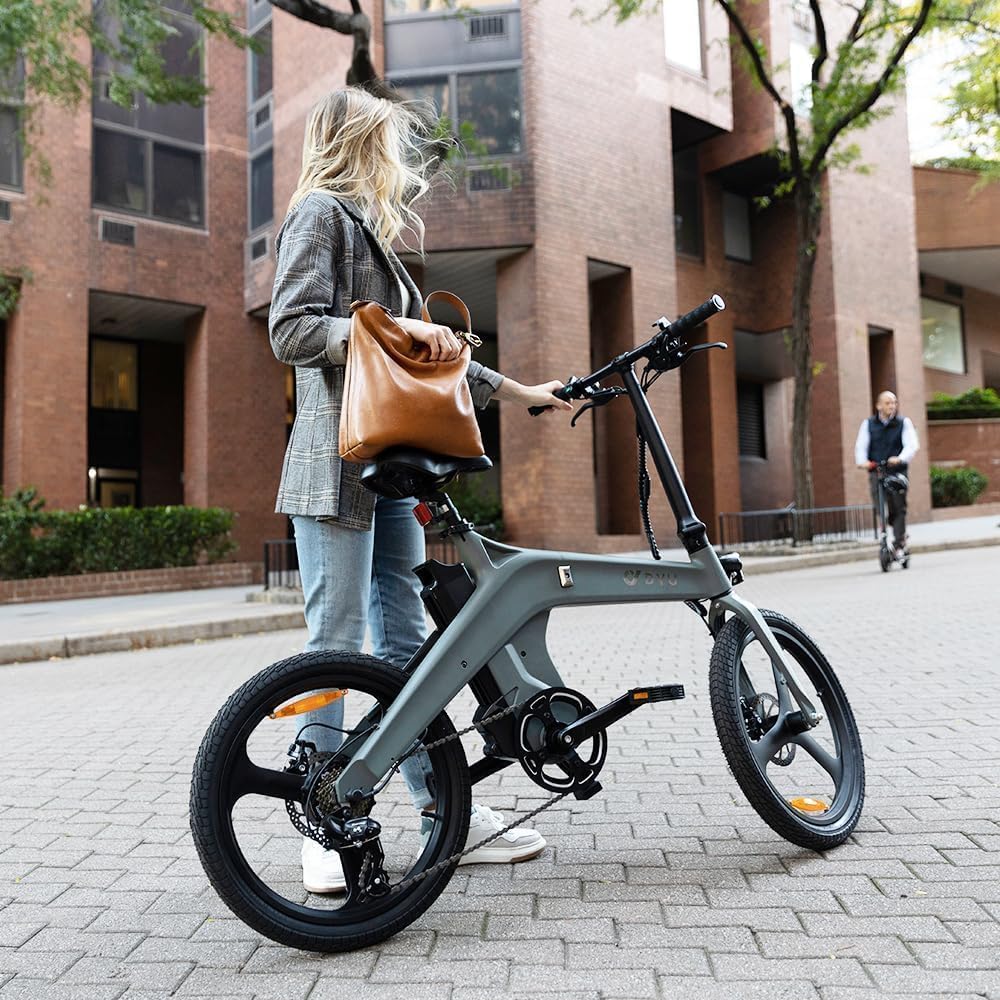 DYU T1 Bicicletta Elettrica Pieghevole 20 Pollici con Sensore di Coppia, Bici Elettrica con Batteria Rimovibile 36V 10Ah, Cambio a 7 Velocità, Ammortizzatore Sella, Portapacchi Posteriore