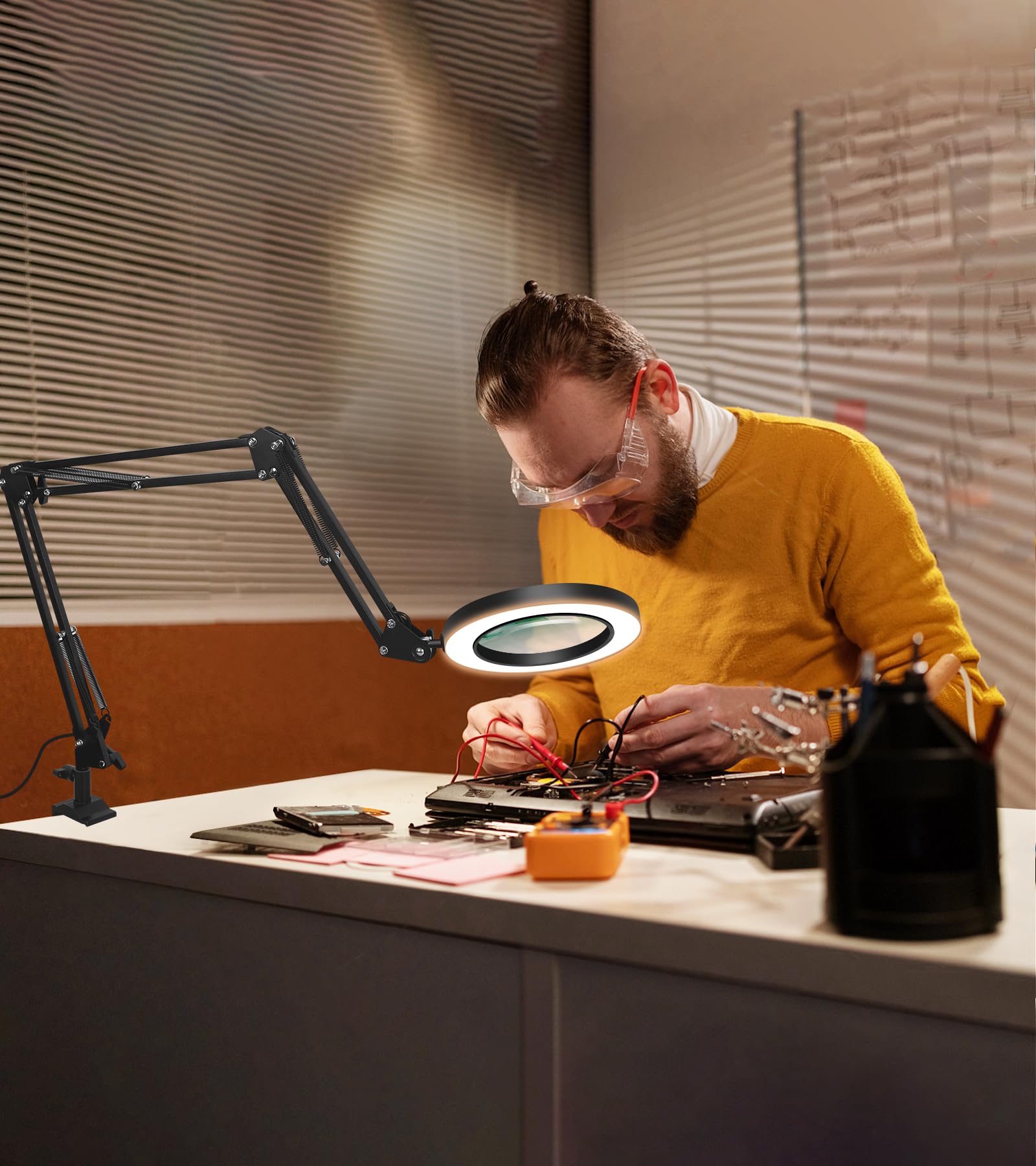 Lupa con luz y Brazo Extensible - sin Restricciones de Sspacio, Lupa con luz led para Manualidades de Vidrio con luz Ajustable y Abrazadera Estable, paraTrabajos de Aguja y Lectura