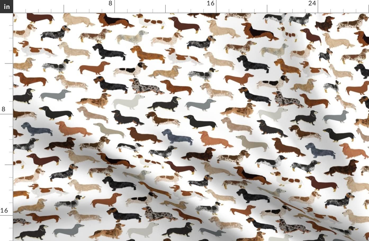 Spoonflower Fabric - Haired Dachshunds Dogs Pets Dachshund Pet Printed on Organic Cotton Sateen Fabric by The Yard - Sewing Quilting Apparel Home Decor