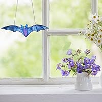 Vista 3 de U-MOJO - Atrapasoles de murciélago azul para ventanas, atrapasoles manchados de murciélagos para decoración de Halloween, decoración de pared