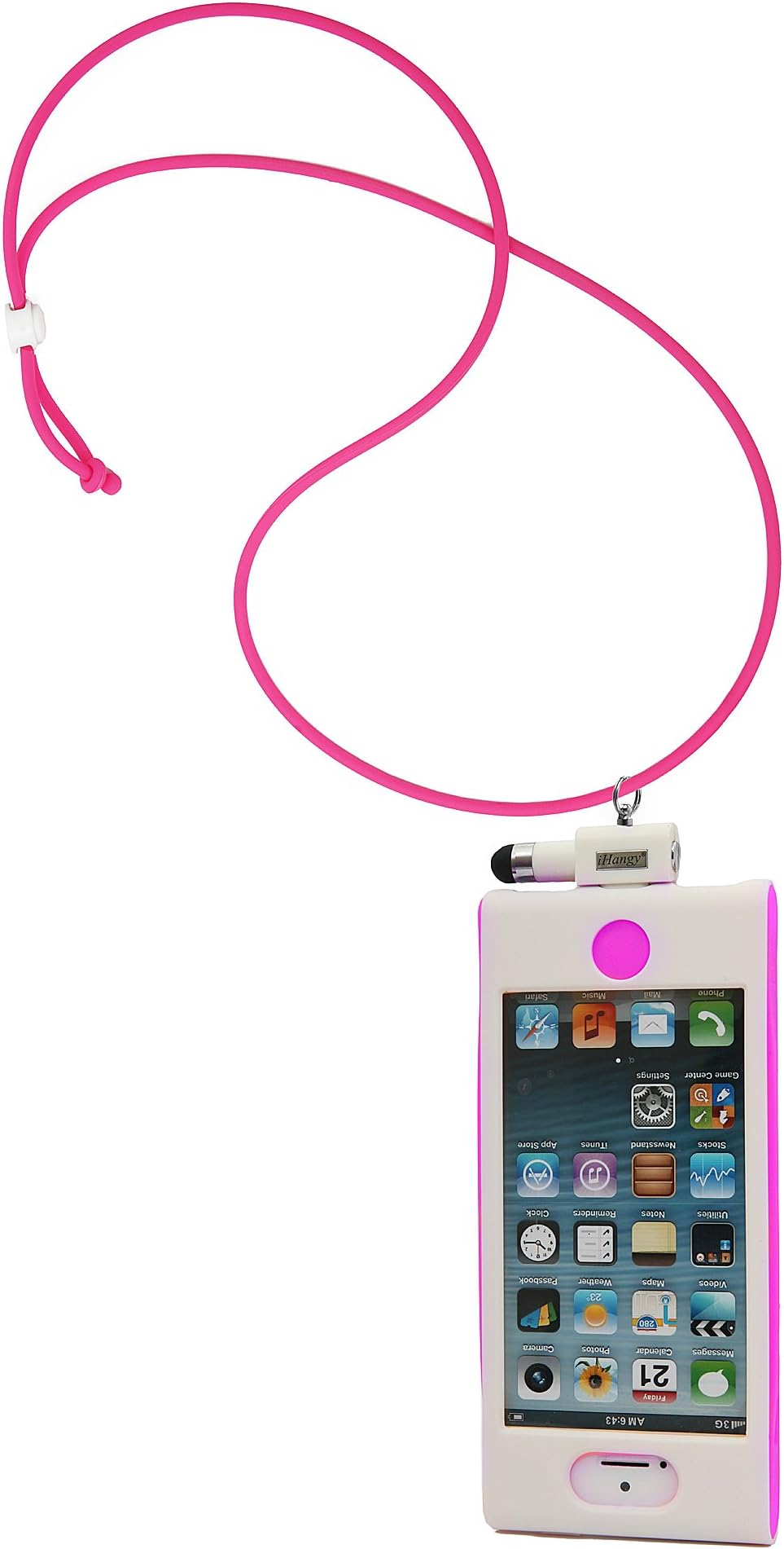 iHangy IHG-ONT-34686 Slip-In 5 Case with Lanyard Necklace and Stylus for iPhone 5 - Retail Packaging - White/Pink