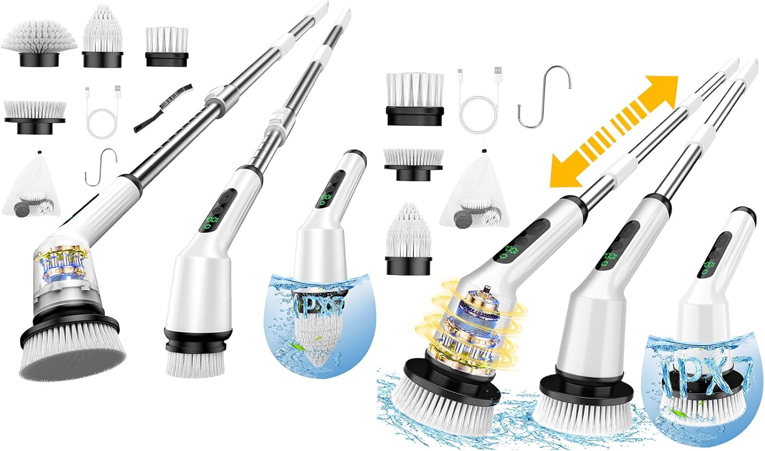 Limpiador eléctrico giratorio para limpieza de baño, cepillo de limpieza inalámbrico con IPX7 impermeable y 2 velocidades, cepillo de limpieza 8 en