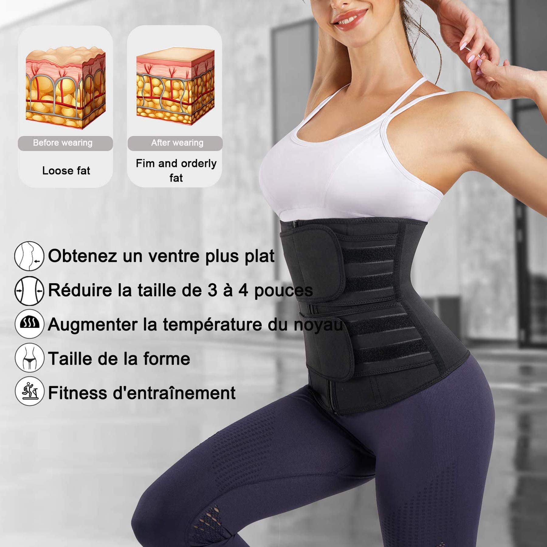 Ceinture Amincissante Femme Serre Taille Ventre Plat Ceinture de Sudation Minceur Corset Sculptant Réglable