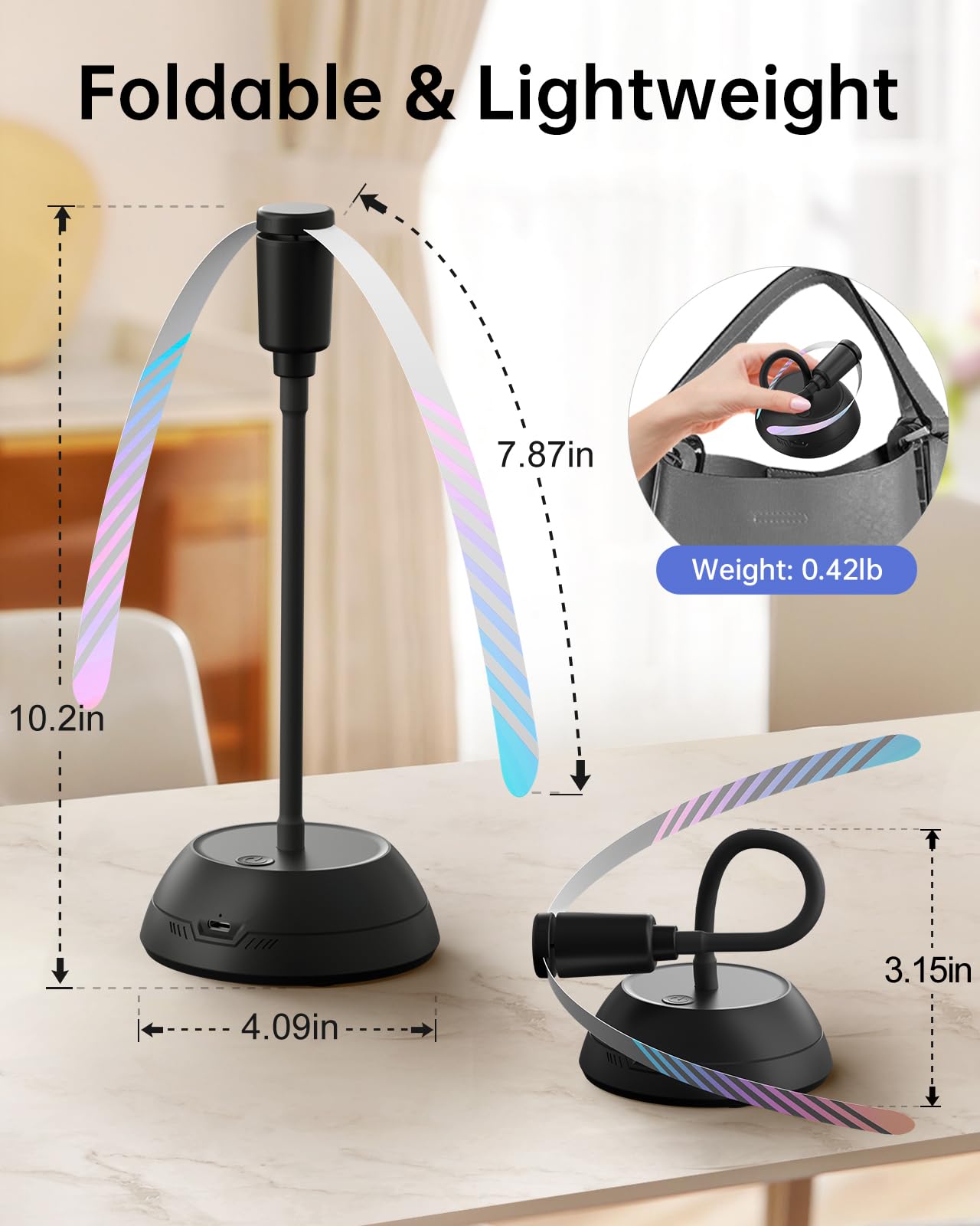 4 ventiladores de alimentos para mesa, ventiladores de mesa portátiles recargables de 2000 mAh con cuchillas holográficas y cuello de ganso de 360°, giratorio de comida de mesa silencioso 2