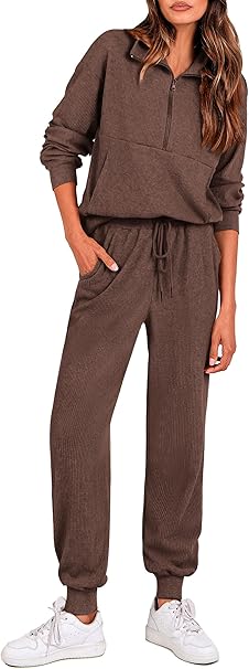 PRETTYGARDEN Women's Fall 2 Piece Lounge Sets Zip Up Sweatshirt Jogger Pants Sweat Track Suits Travel Outfit Winter Clothing