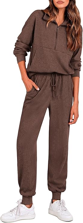 PRETTYGARDEN Women's Fall 2 Piece Lounge Sets Zip Up Sweatshirt Jogger Pants Sweat Track Suits Travel Outfit Winter Clothing