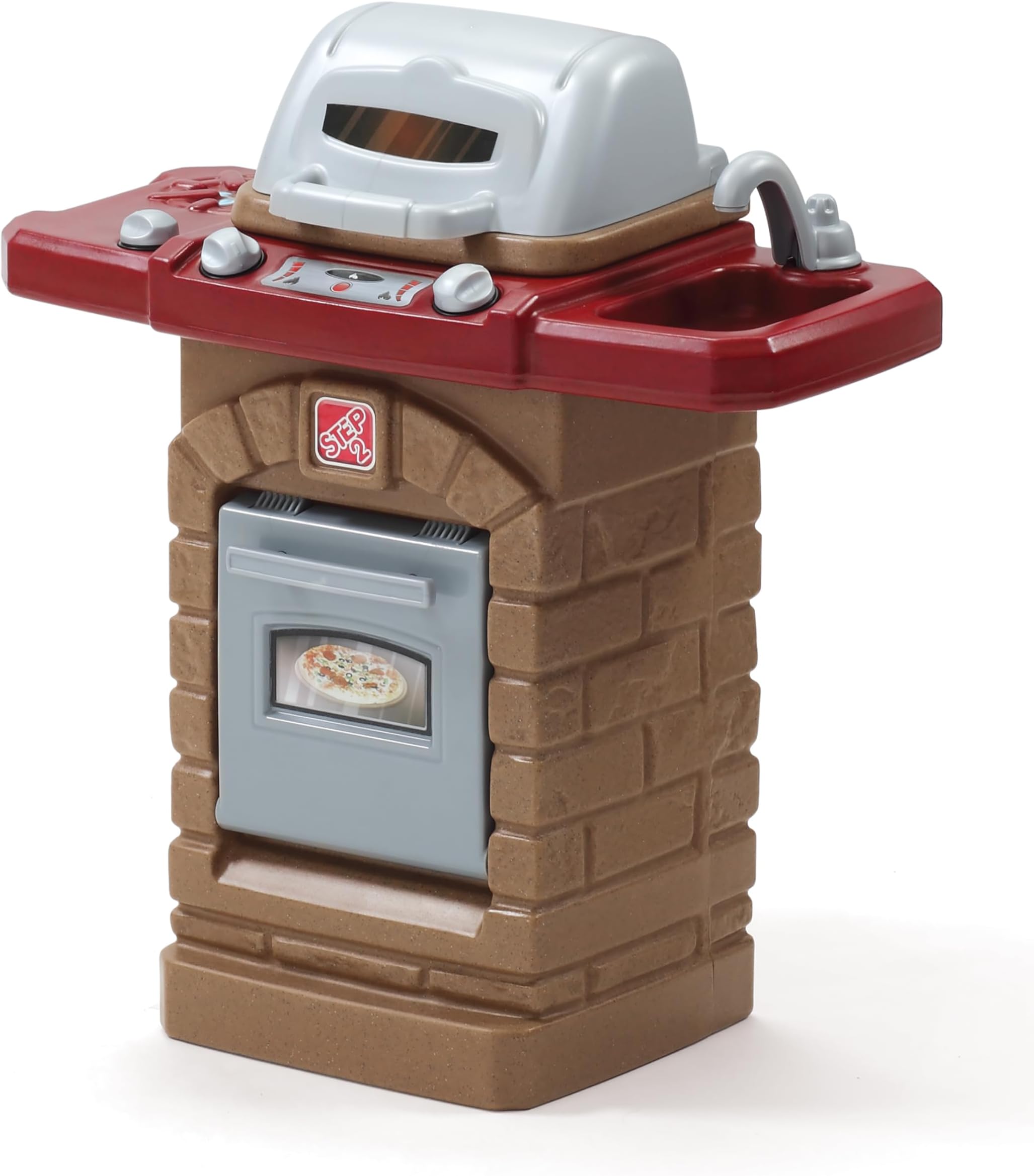 Step2 Fixin' Fun Outdoor Grill | Plastic Toy Grill & Play Food | Pretend Play Grilling Set, Brown (85317)