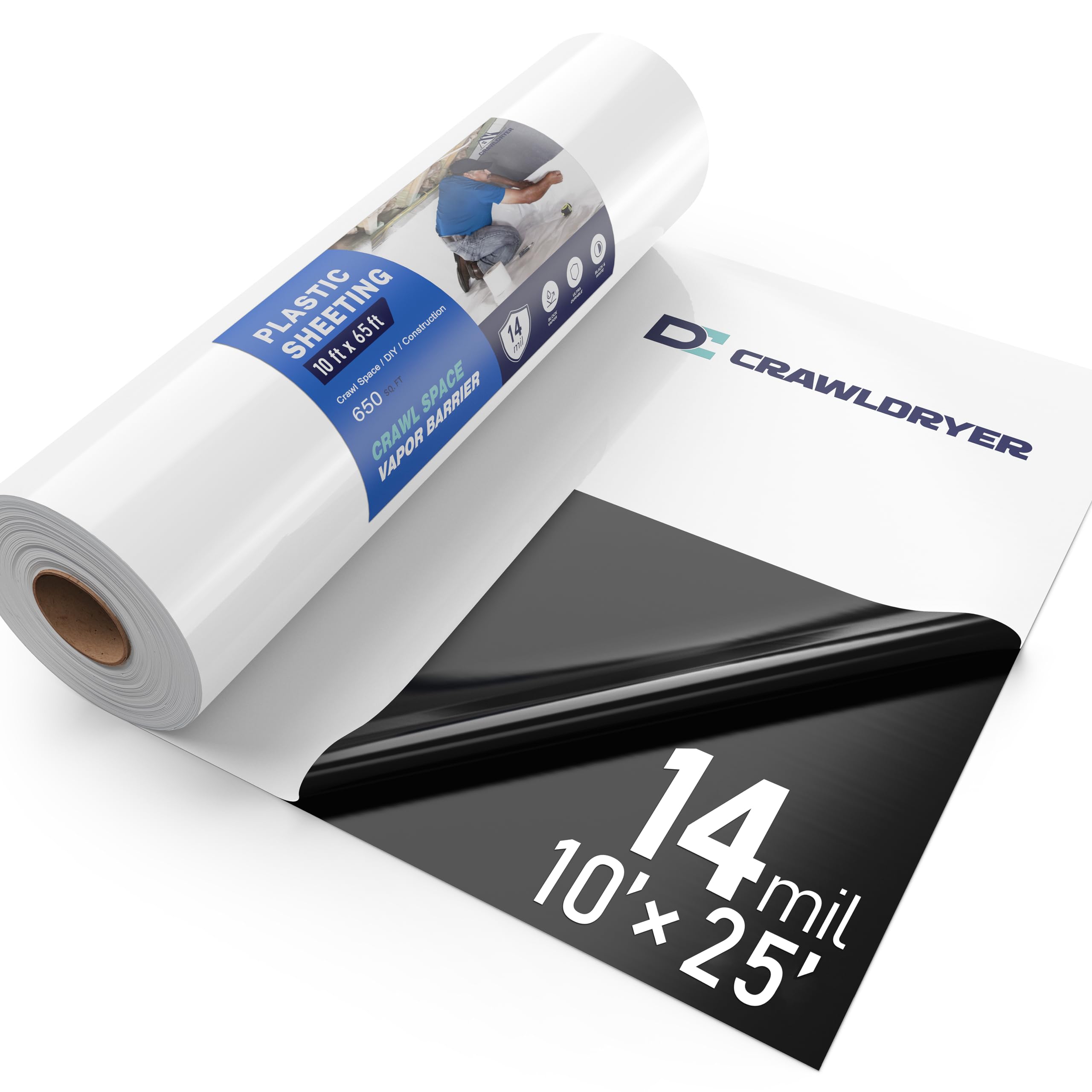 Schwarze Kunststofffolie – 10 mm – (3 m x 25 m) – schwarze Kunststoffplane, Polyethylen-Dampfsperre, Kunststofffolie, schwarze Malerplane, Rolle aus robustem Kunststoff