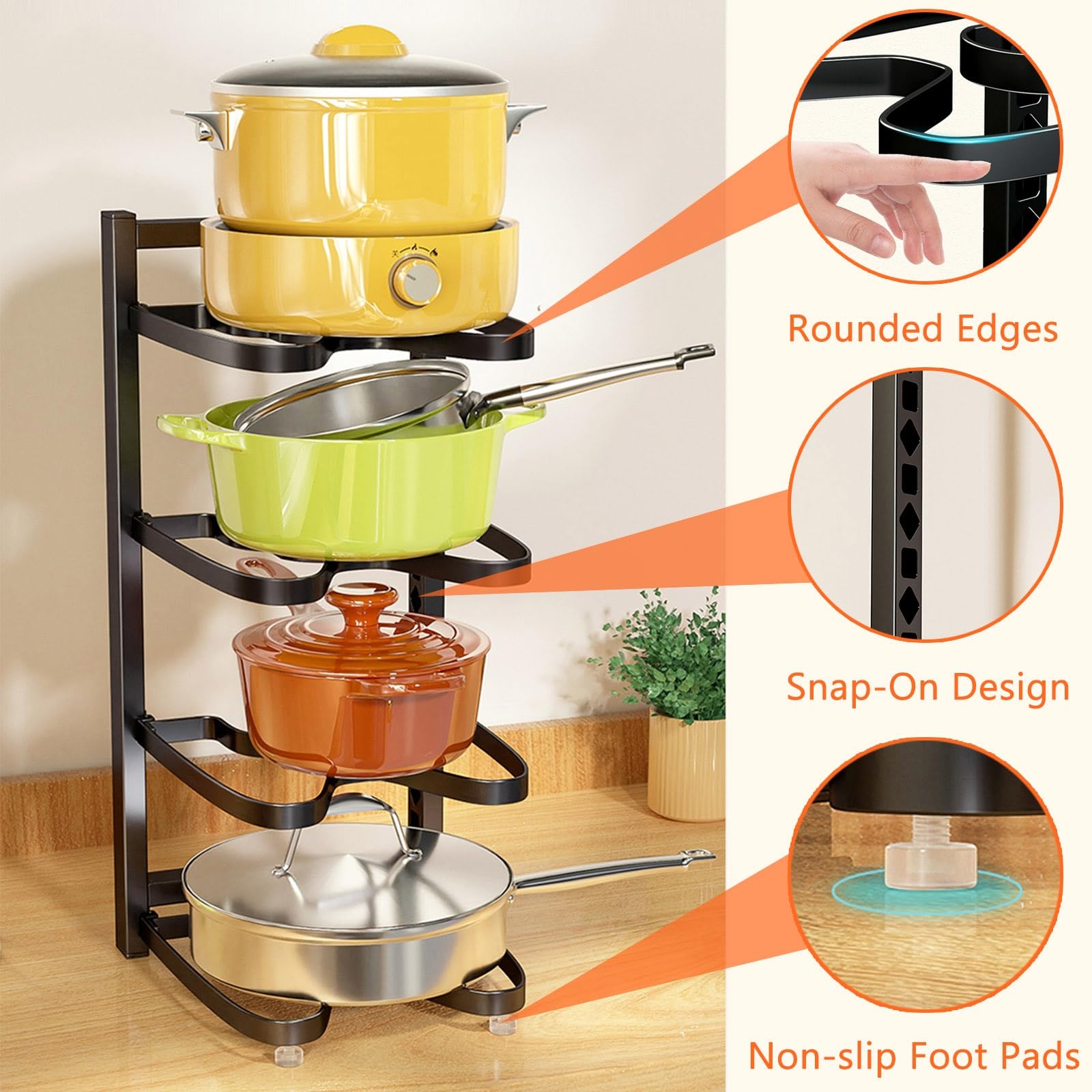 Regulowane żelazne garnki i patelnie organizer uchwyty na pokrywki garnków kuchennych do organizacji i przechowywania pod szafką Łatwa konfiguracja Wszechstronny design z 2 metodami instalacji DIY