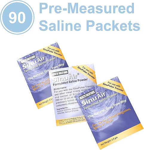 Miniatura 8 de Health Solutions SinuAir Paquetes de solución salina de 0.09 oz  Cloruro de sodio con potasio y calcio, paquetes de recambio de polvo de solución