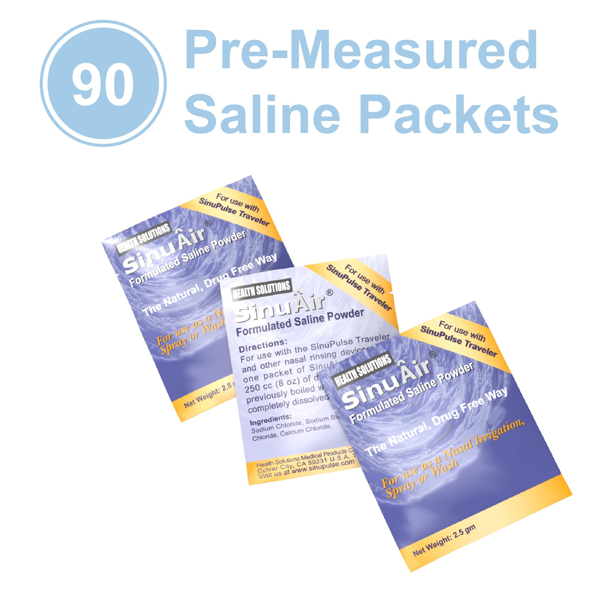 Health Solutions SinuAir 2.5 Gram Saline Packets - Sodium Chloride with Potassium & Calcium, Salt Solution Powder Refill Packs for Nasal Irrigation Machine, 90 Packets — Amazon image 8