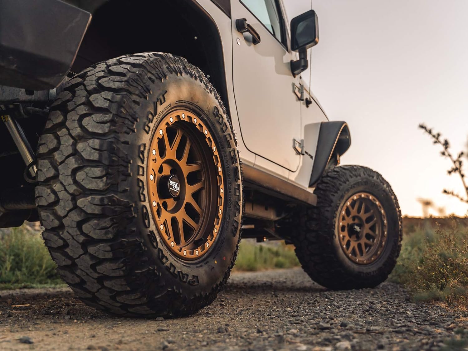 RockTrix RT110 17 inch Wheel Compatible with Jeep Wrangler JK JL 17x9 5x5 Wheels (-12mm Offset, 4.5in Backspace) 5x5 PCD, 71.5mm Bore, Bronze Wheels, Also fits Gladiator JT Rims