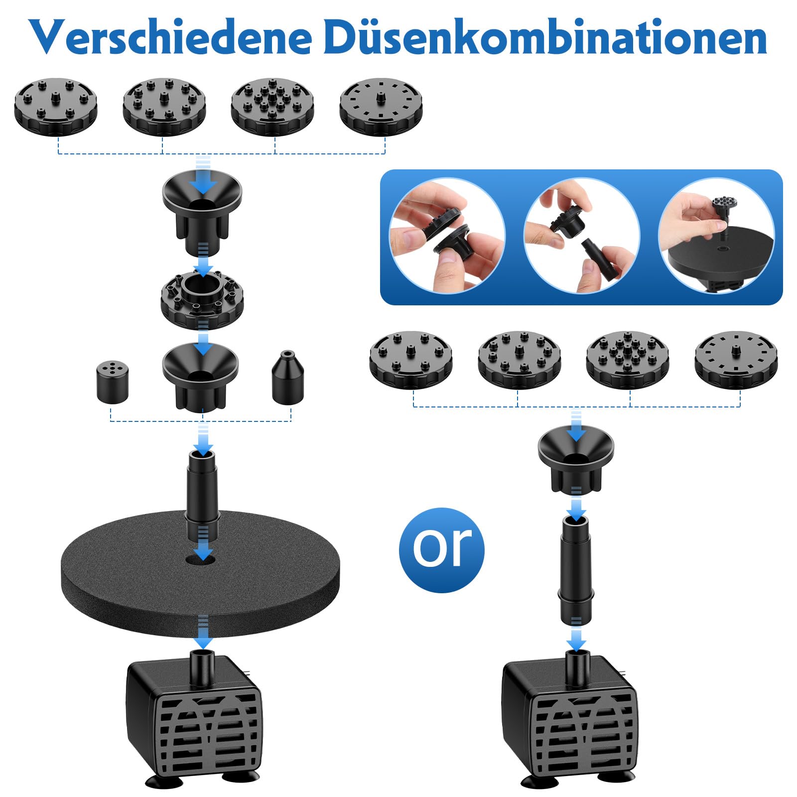 AISITIN 6,5W Solarbrunnen für Draussen, Eingebaute 1500mAh Batterie Solar Springbrunnen für Außen, Schwimmender Fontäne Pumpe mit 10 Fontänenstile für Garten,Vogel-Bad,Teich,Fisch-Behälter,Wasserspiel