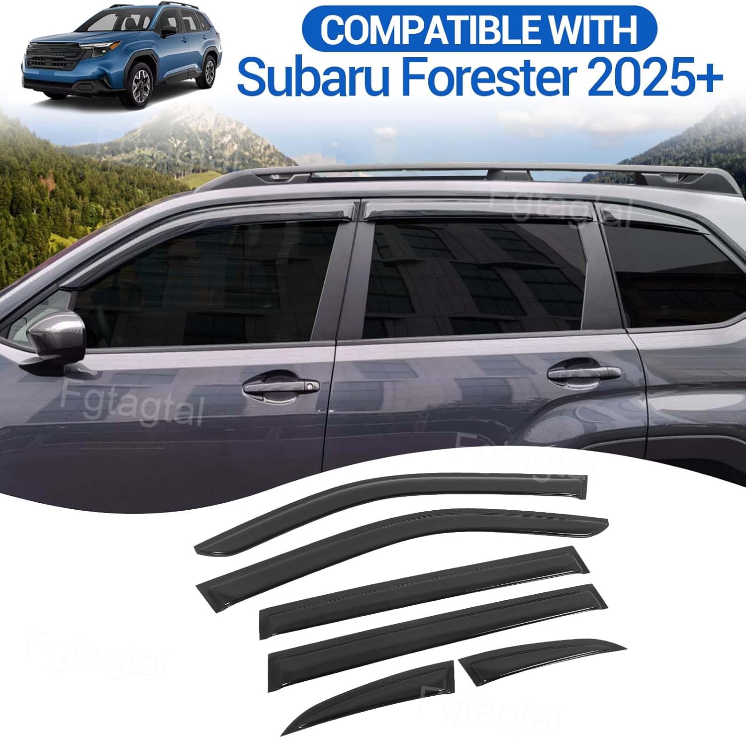 Side Window Rain Guards Visor Deflectors, Compatible with Subaru Forester 2025 2026, Black ABS Outside Mount Rain Guards, 6PCS