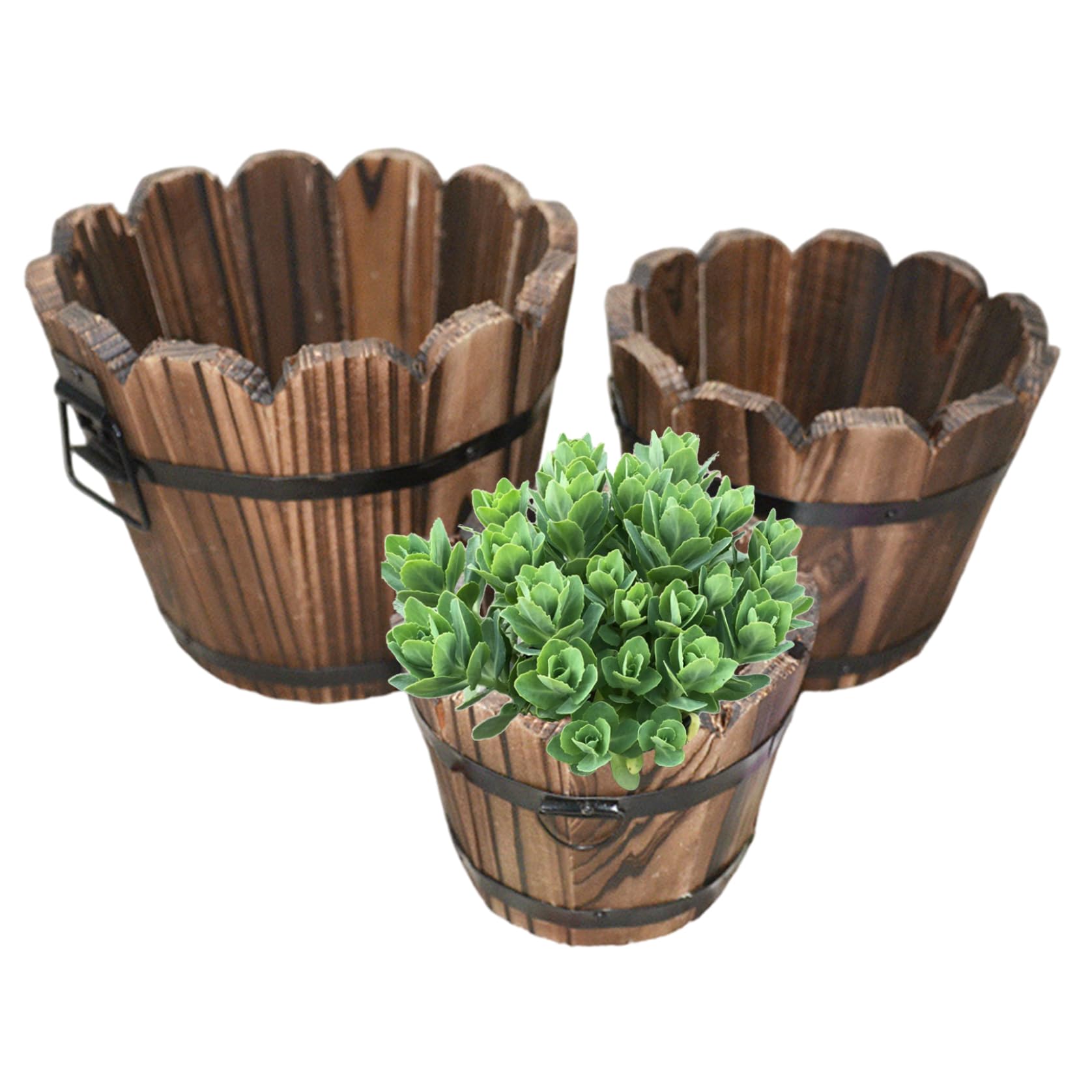 Pots de fleurs décoratifs tonneau à whisky en bois patiné haut de gamme