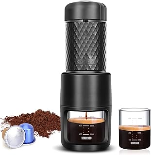 STARESSO Portable Espresso Machine - Manual Espresso with Rich & Thick Crema, Mini Coffee Maker Using Ground Coffee & Nesp...